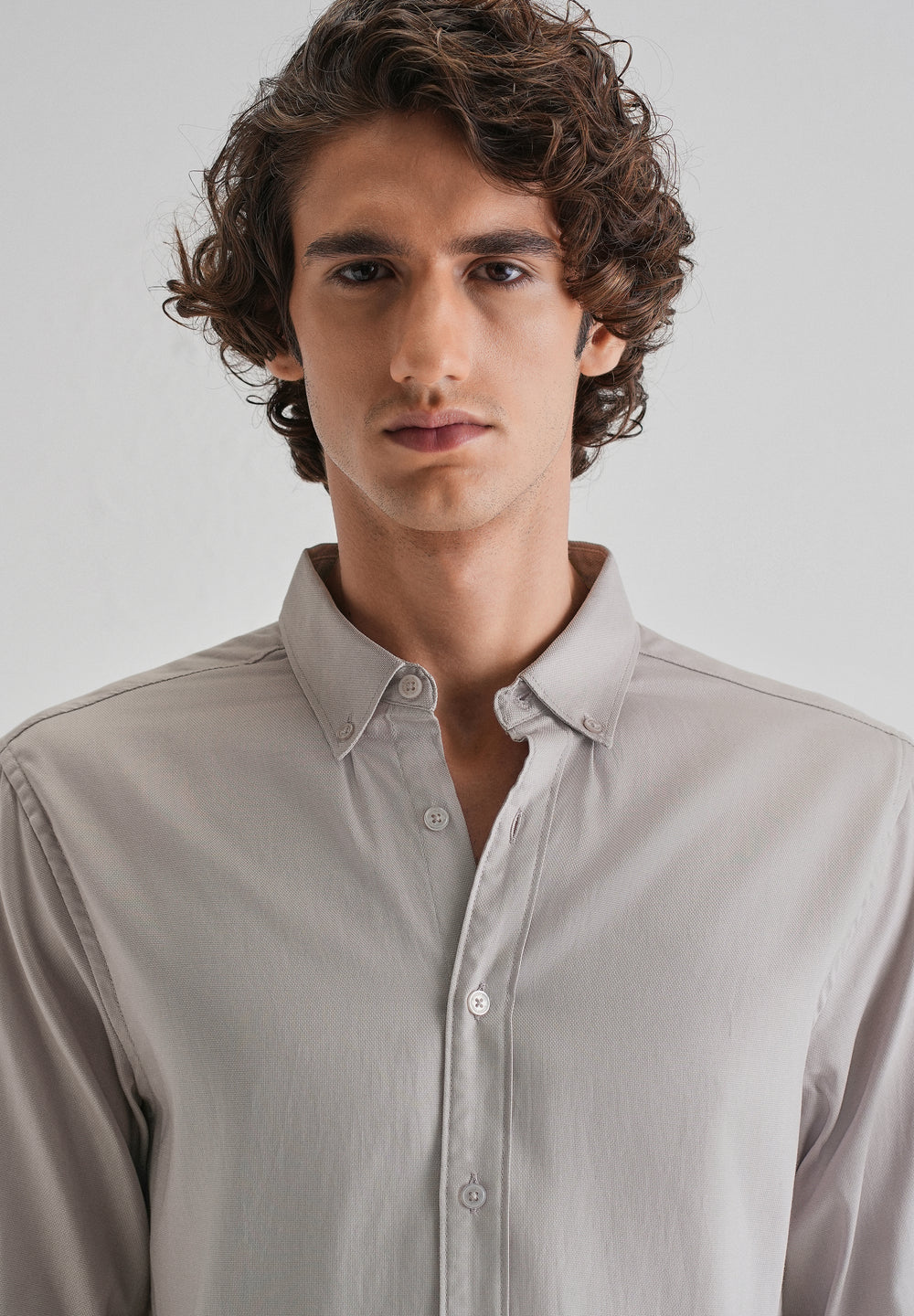 Gray Plain Blended Cotton Regular Fit Shirt