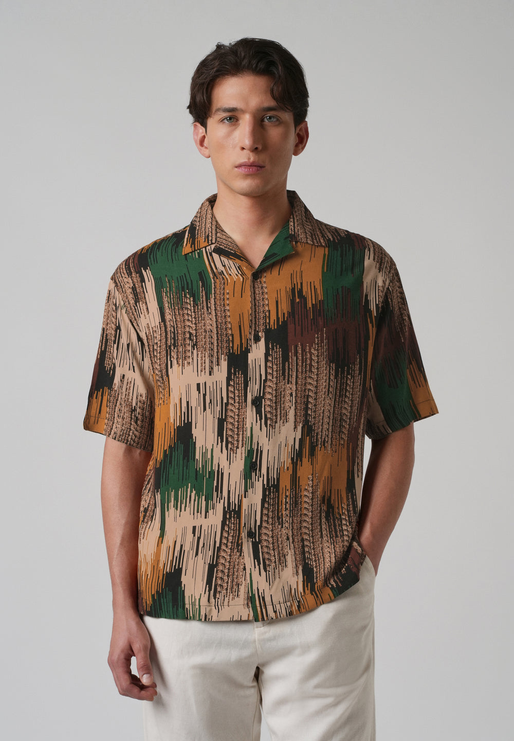 Green Abstract Brushstroke Oversized Feather Shirt