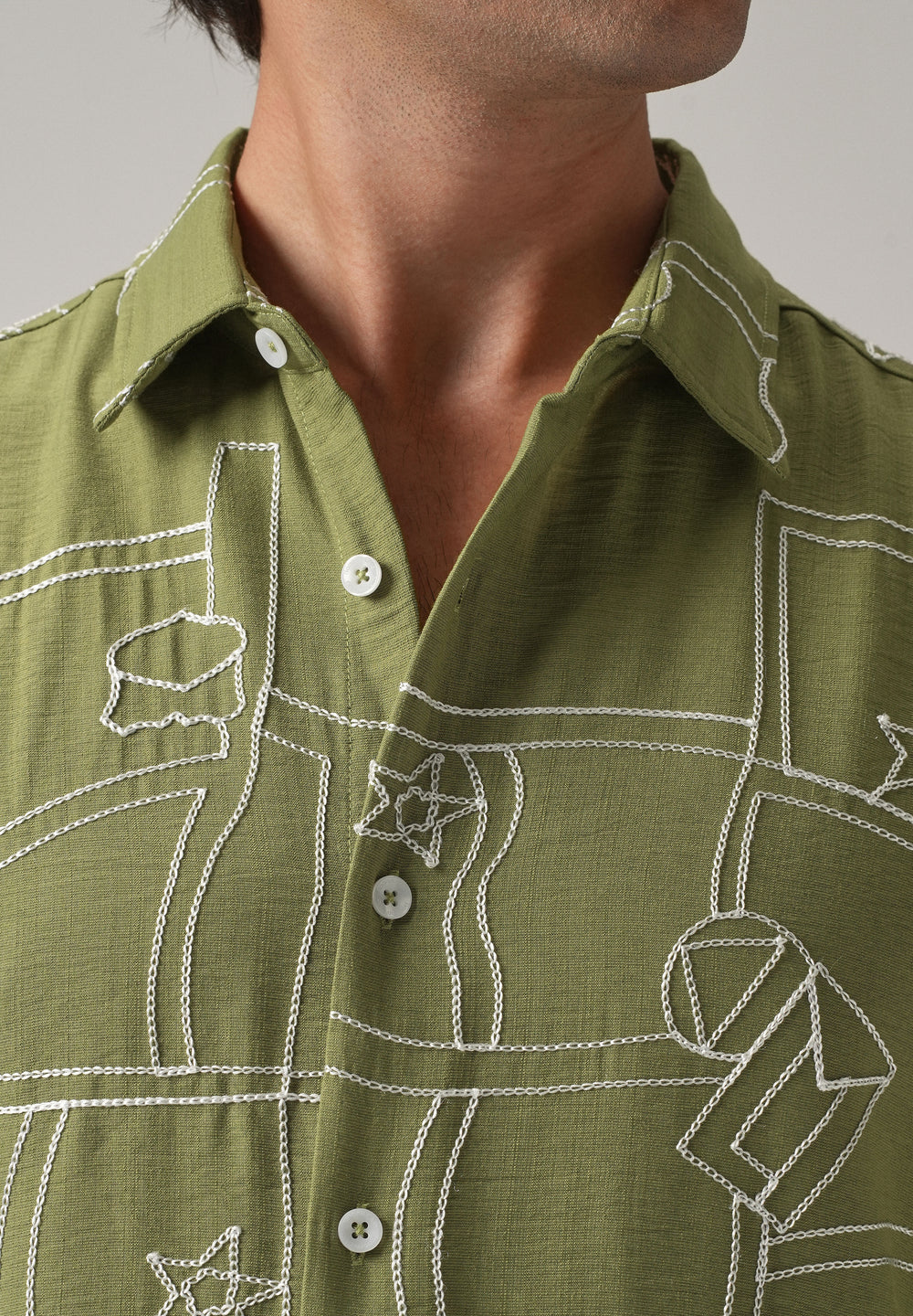 Green Abstract Embroidery Shirt