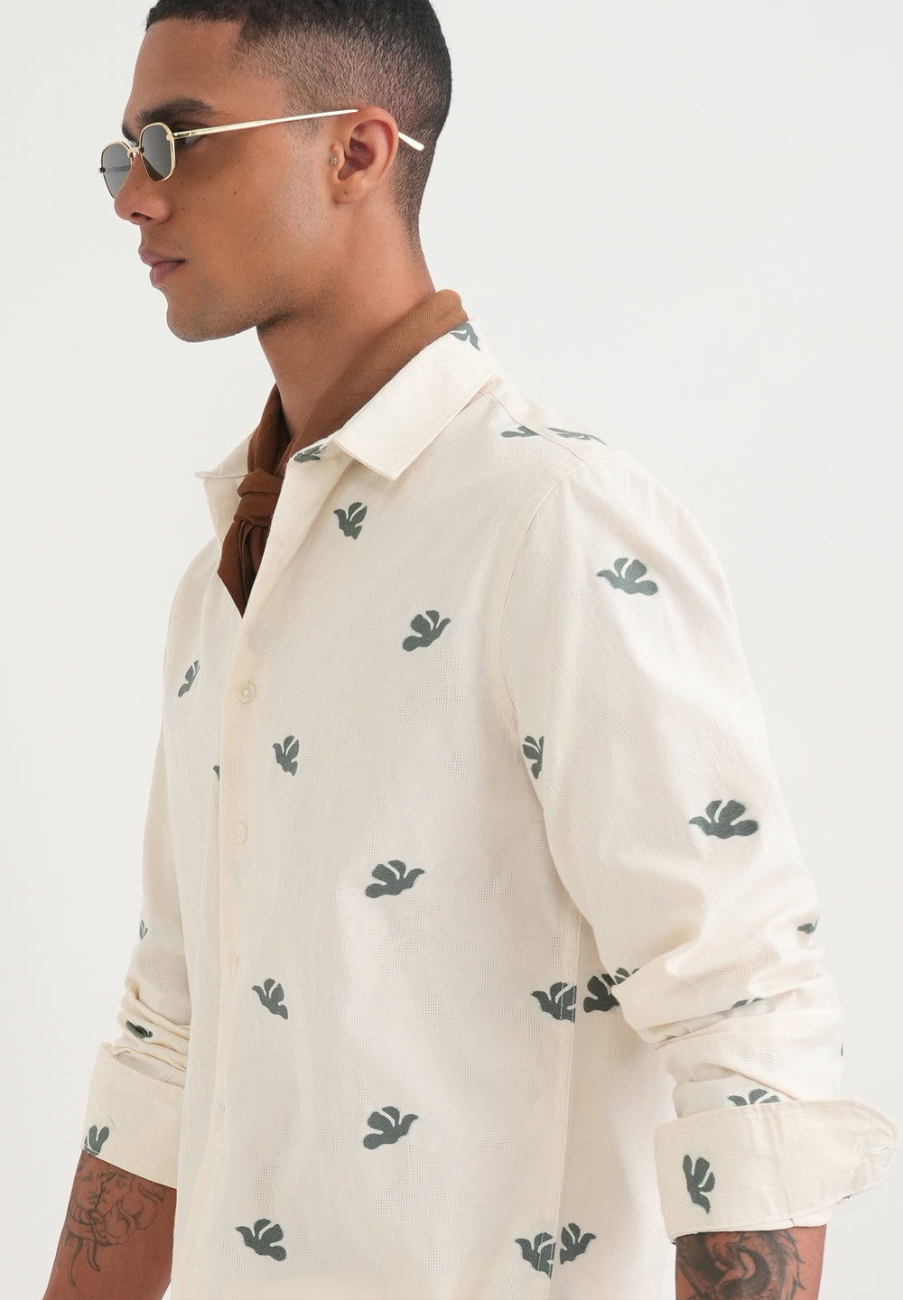 Green Abstract Printed Jacquard Shirt