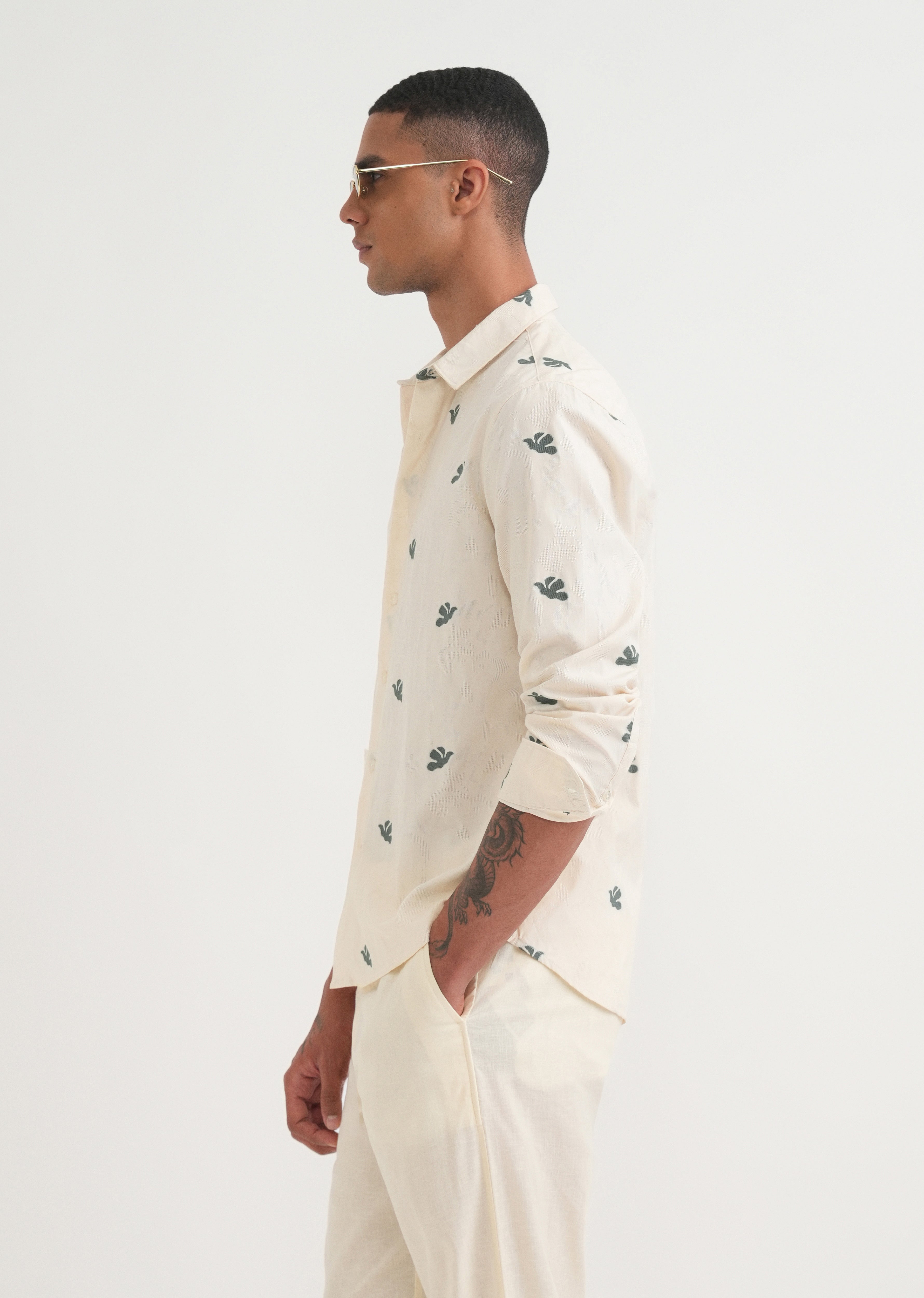 Green Abstract Printed Jacquard Shirt