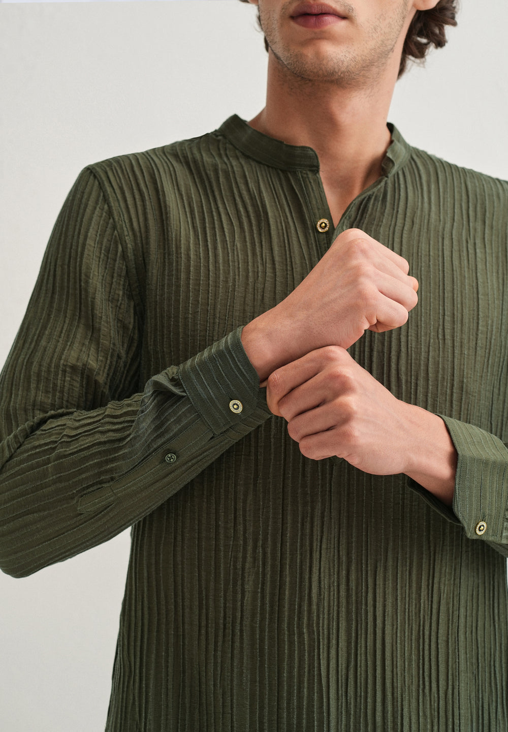 Green Crinkled Stripe Kurta