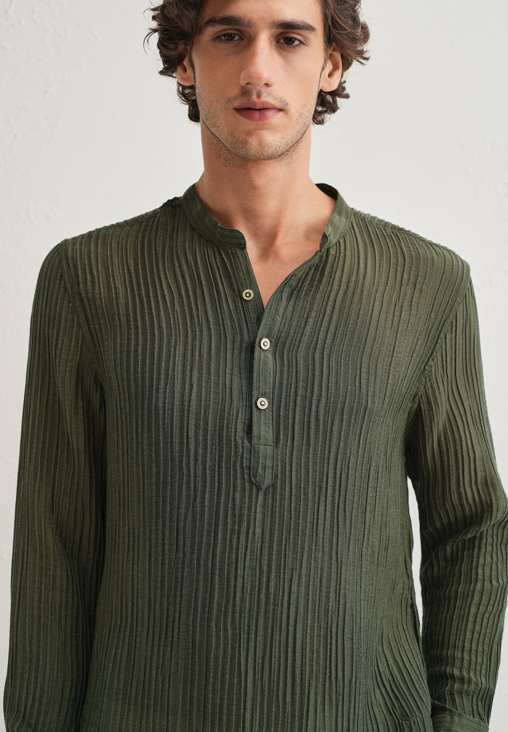 Green Crinkled Stripe Kurta