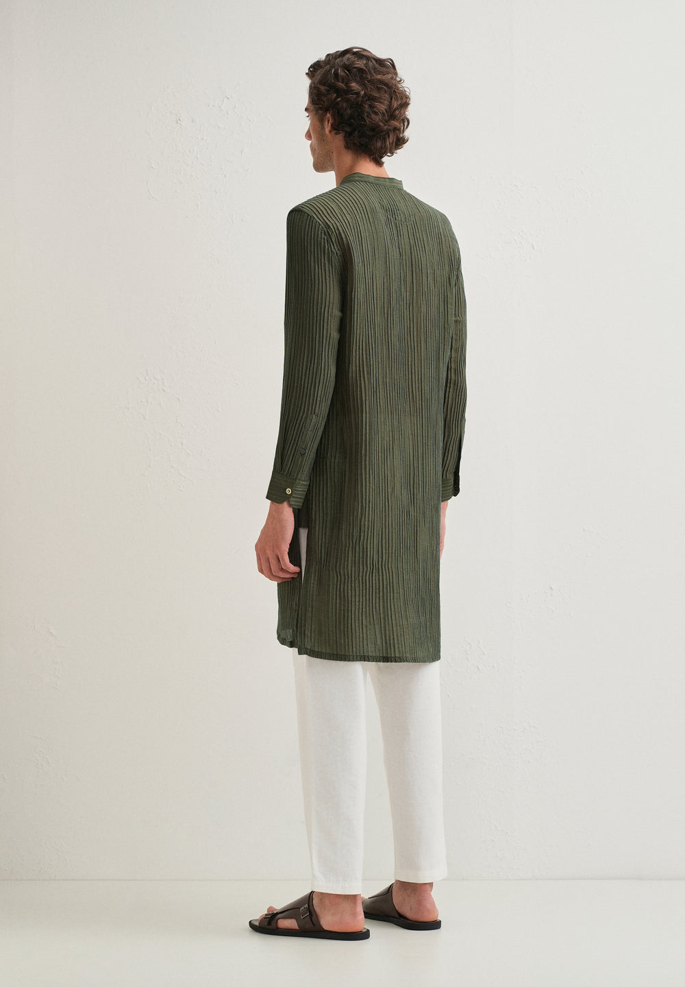 Green Crinkled Stripe Kurta