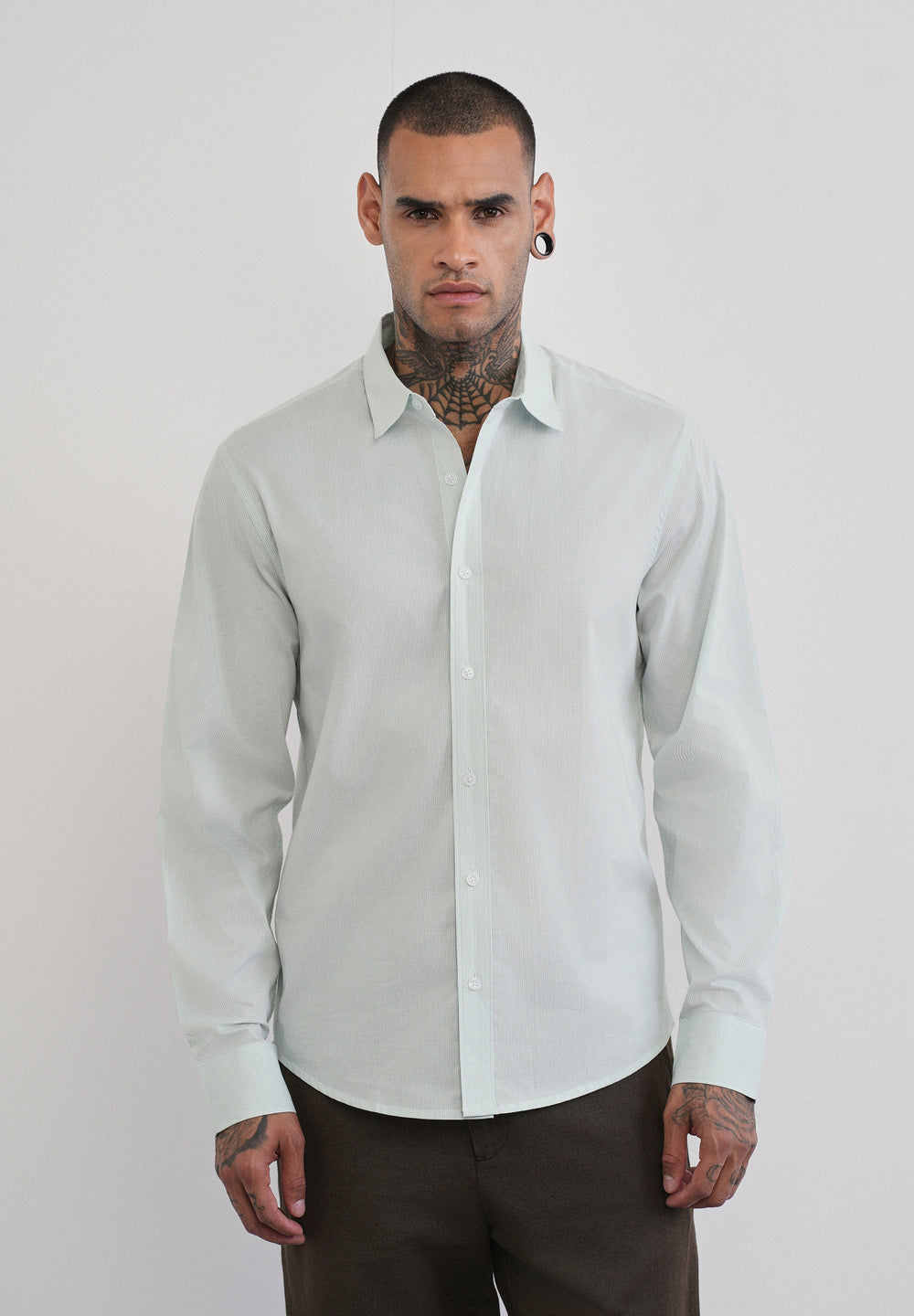 Green Back Printed Cotton Stripe Shirt