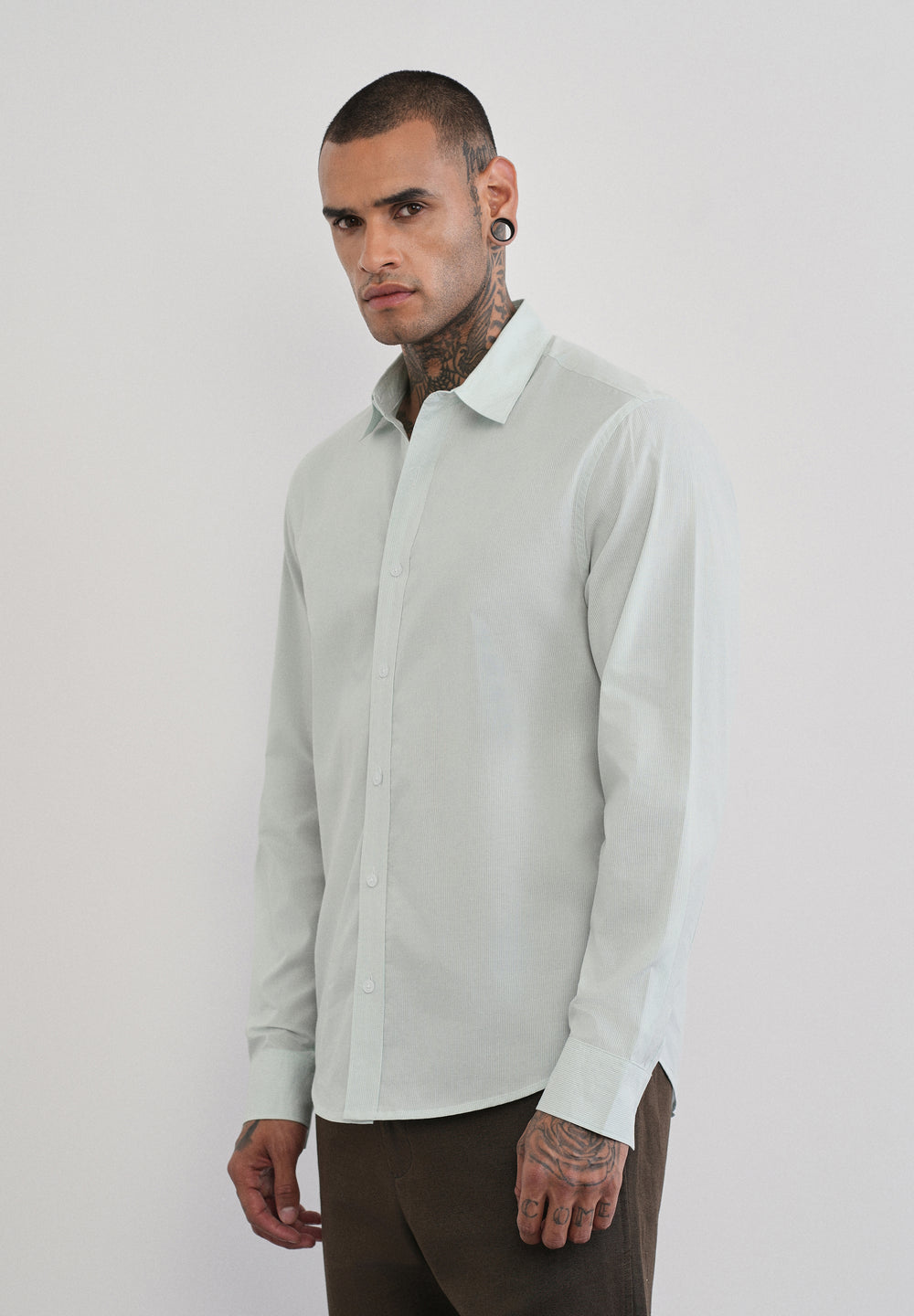 Green Back Printed Cotton Stripe Shirt