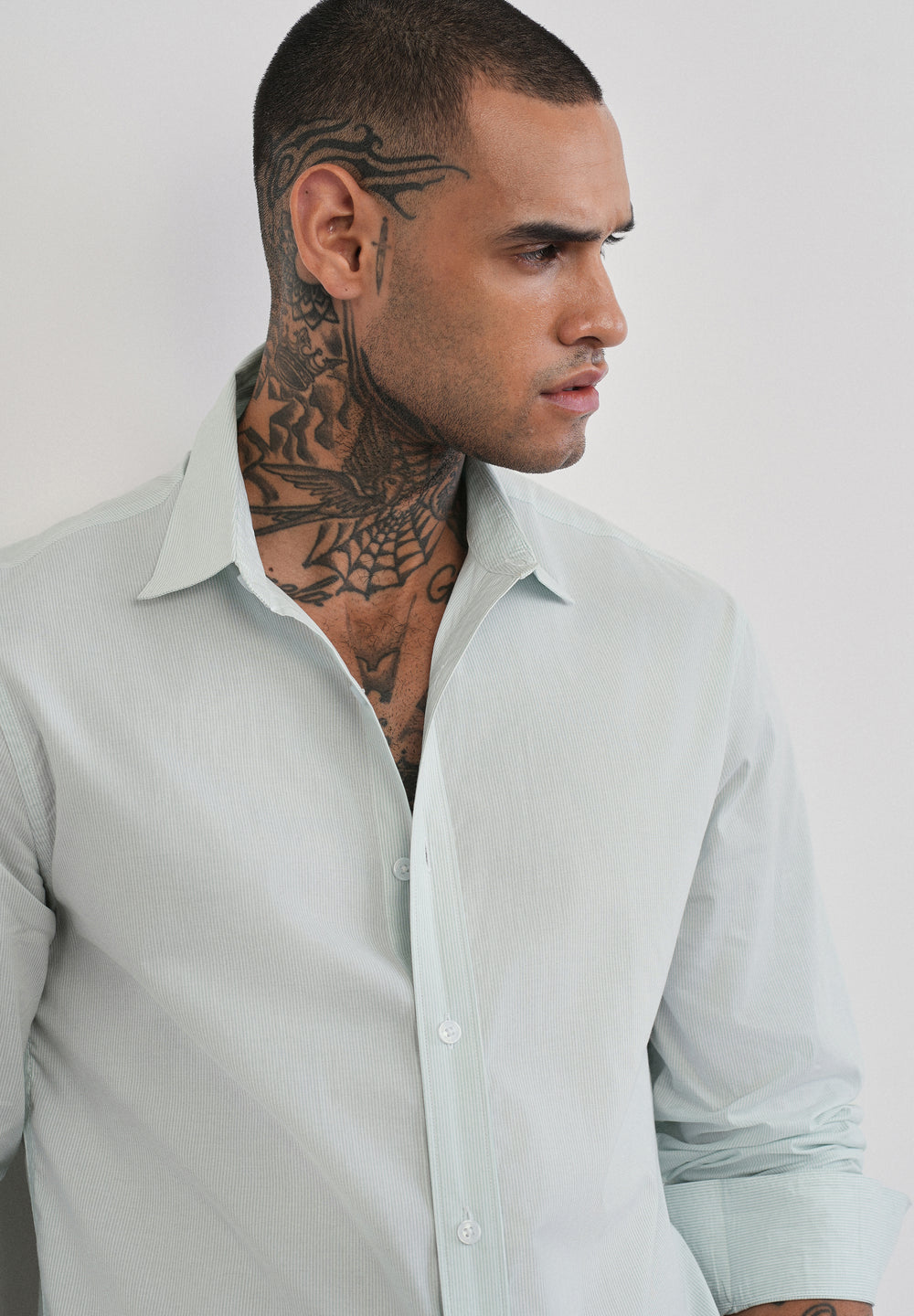 Green Back Printed Cotton Stripe Shirt