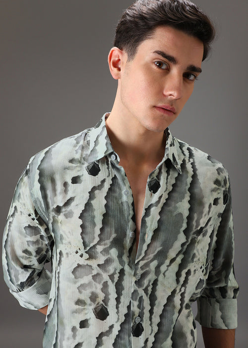 Green Beige Crushed Printed Shirt