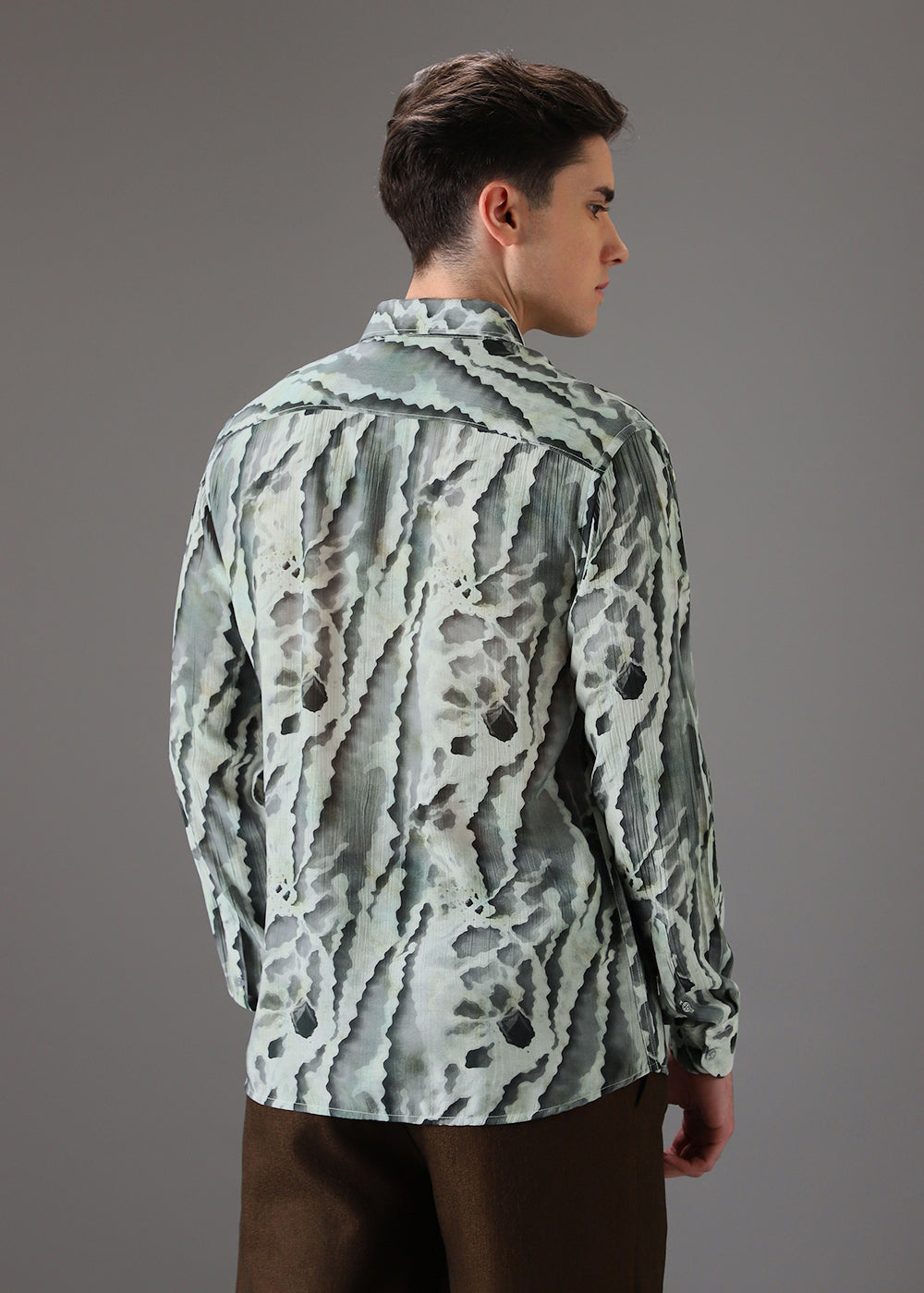 Green Beige Crushed Printed Shirt