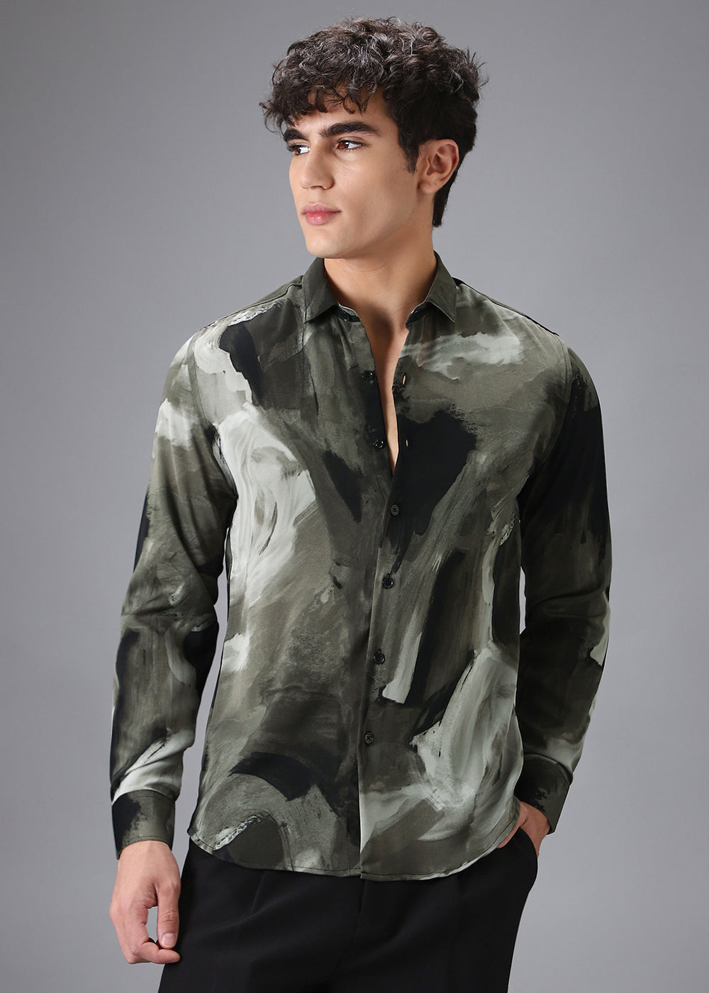 Green Black Abstract Printed Shirt