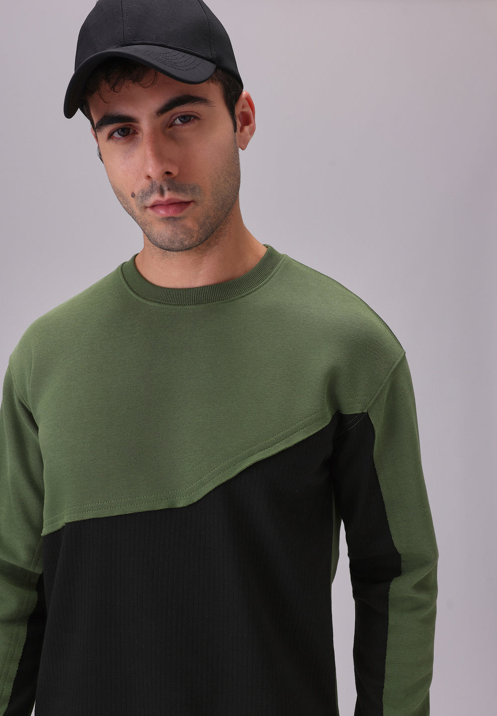 Green Black Colorblock Sweatshirt