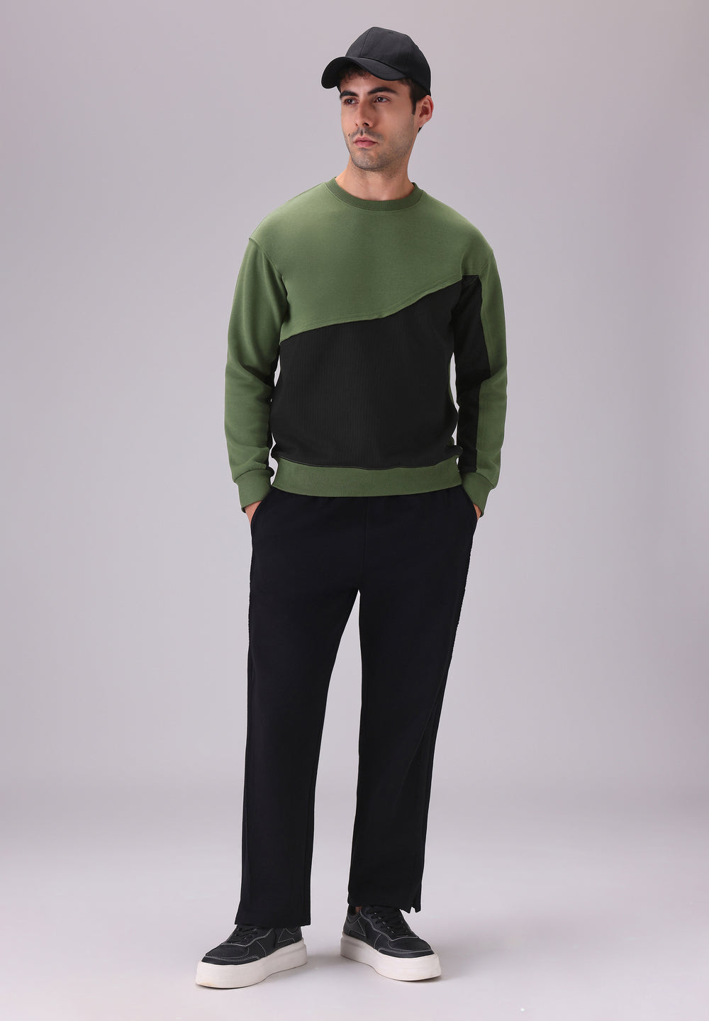 Green Black Colorblock Sweatshirt