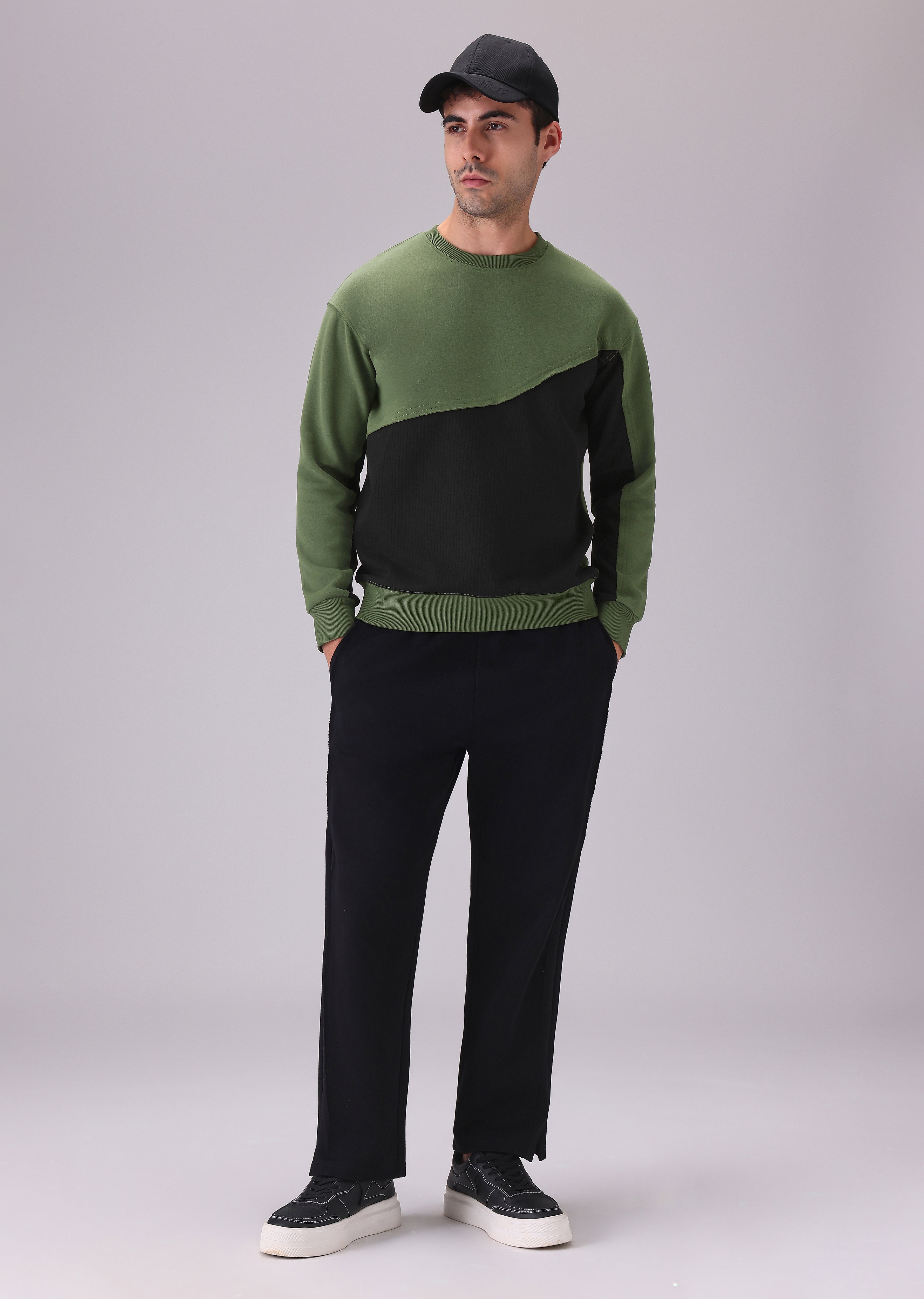 Green Black Colorblock Sweatshirt