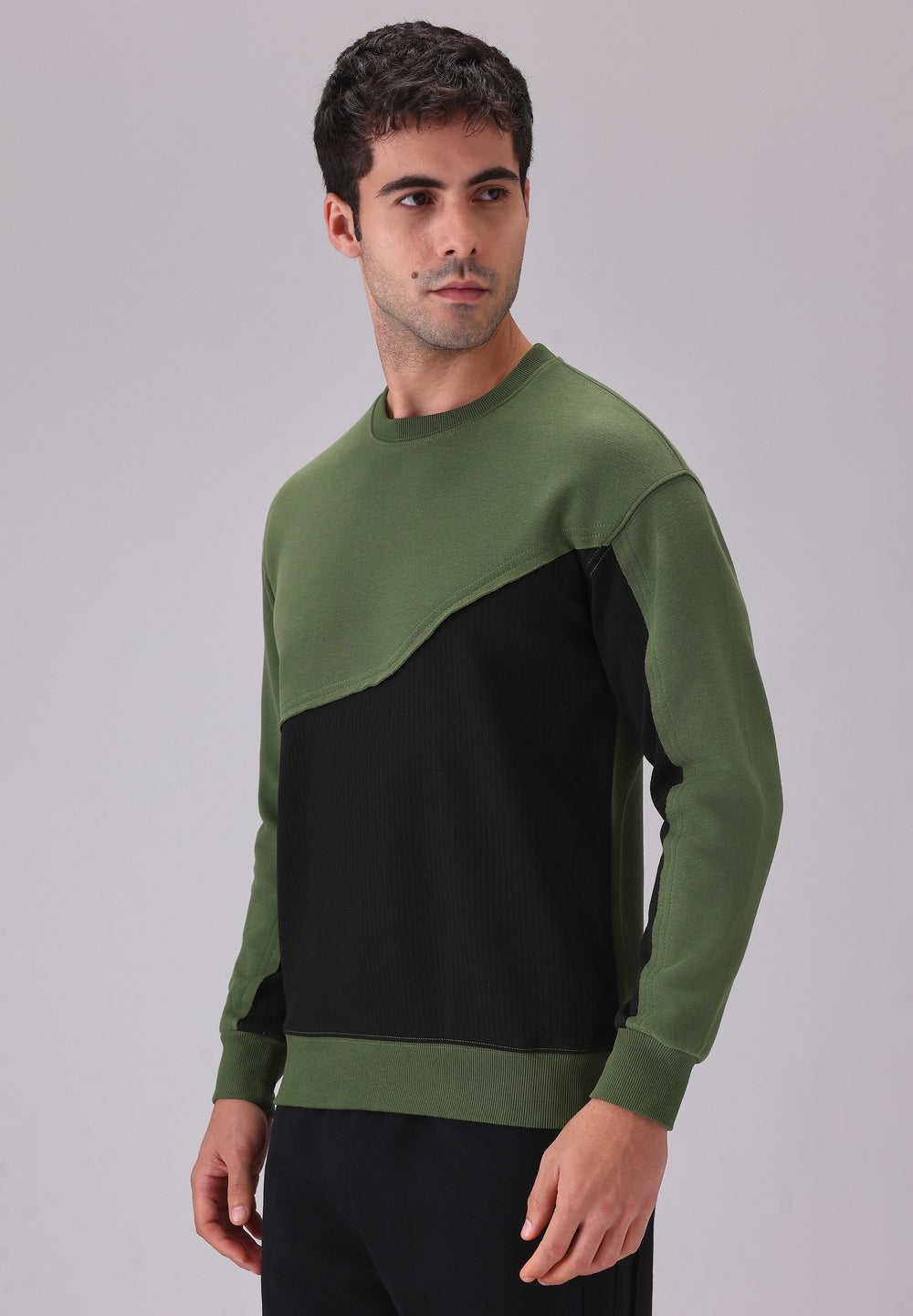 Green Black Colorblock Sweatshirt