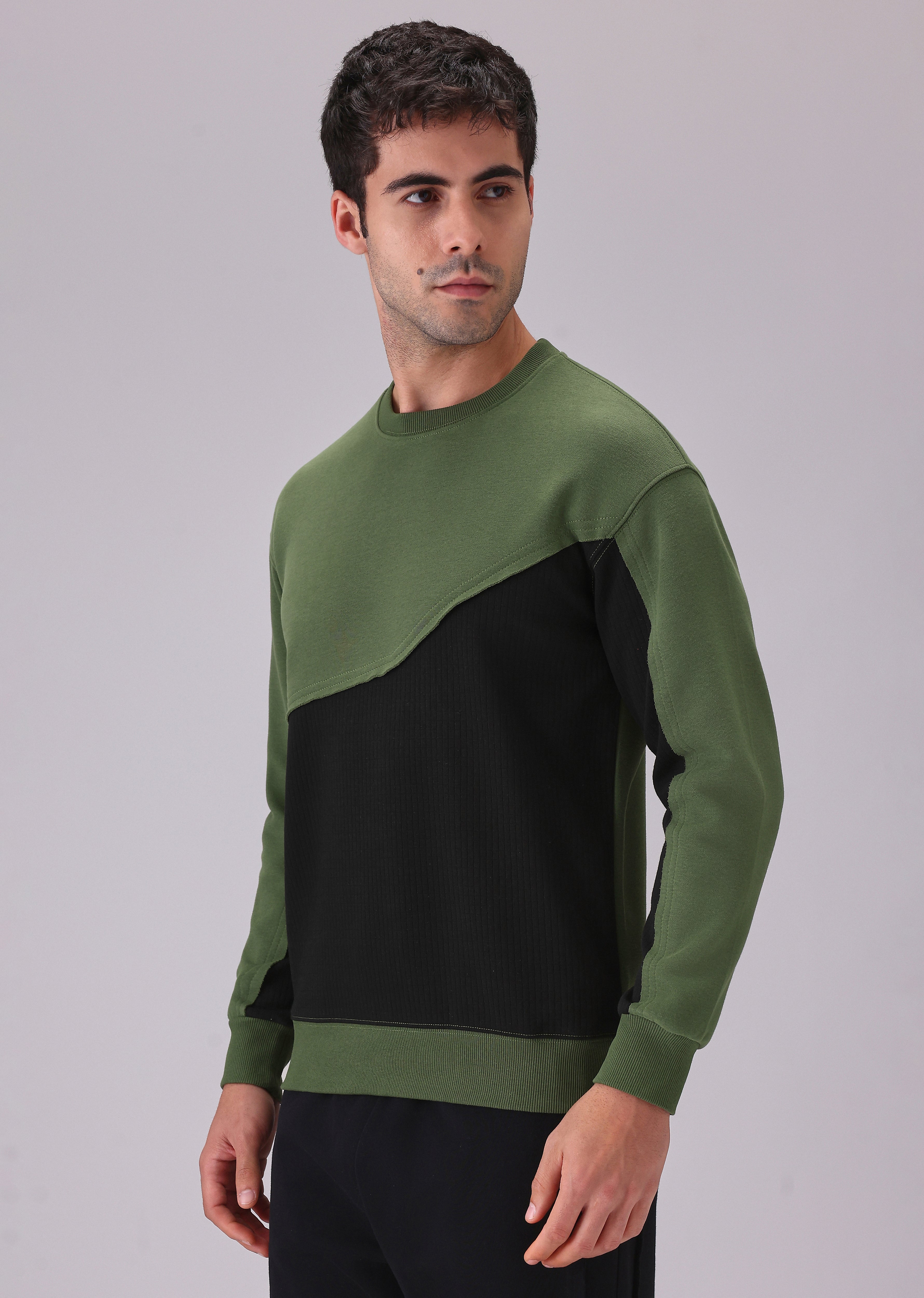 Green Black Colorblock Sweatshirt