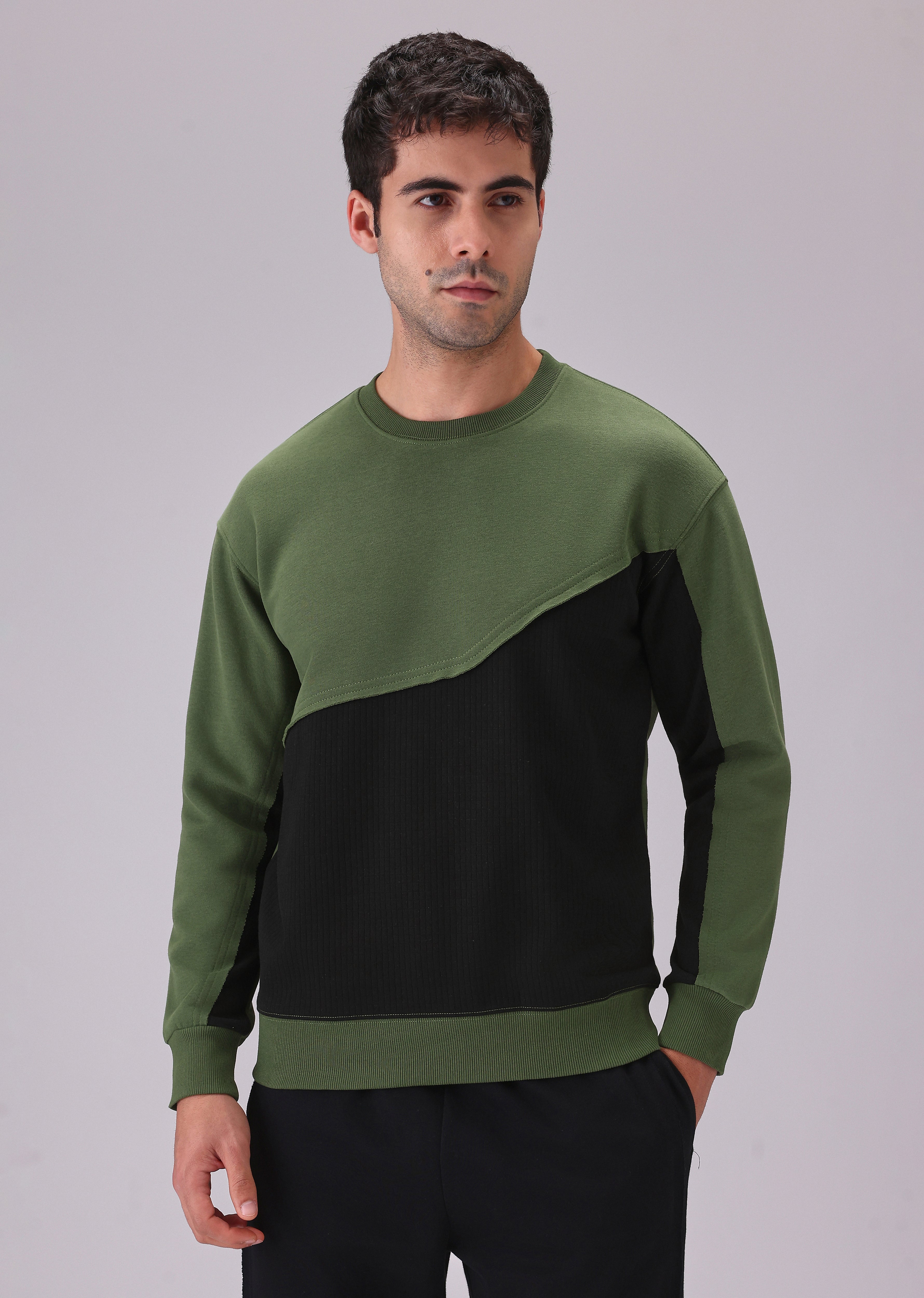 Green Black Colorblock Sweatshirt