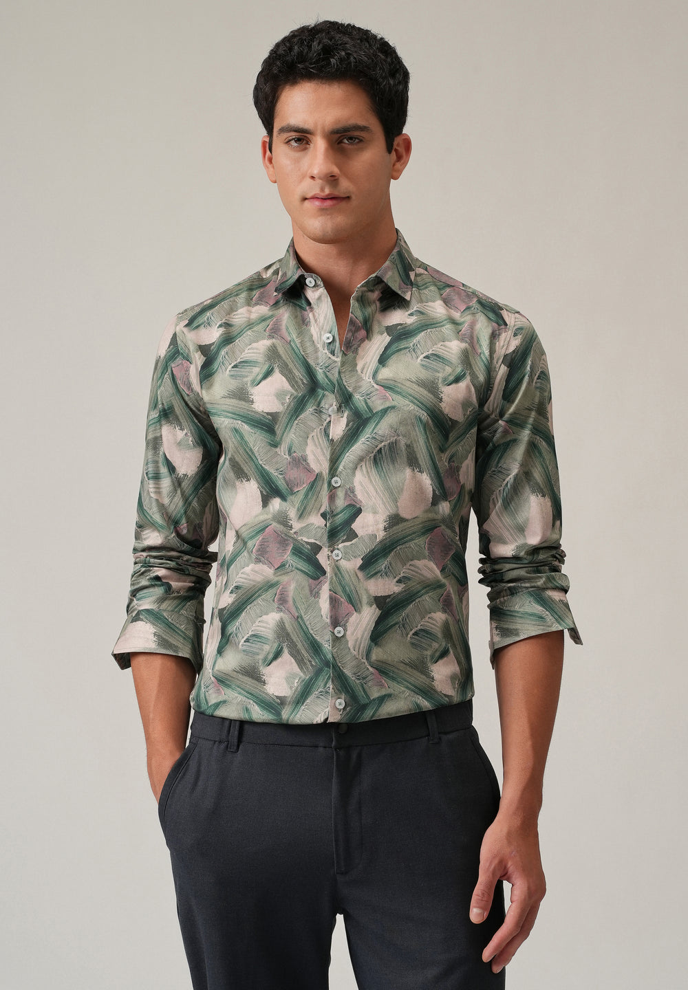 Green Brushstroke Abstract Print Shirt