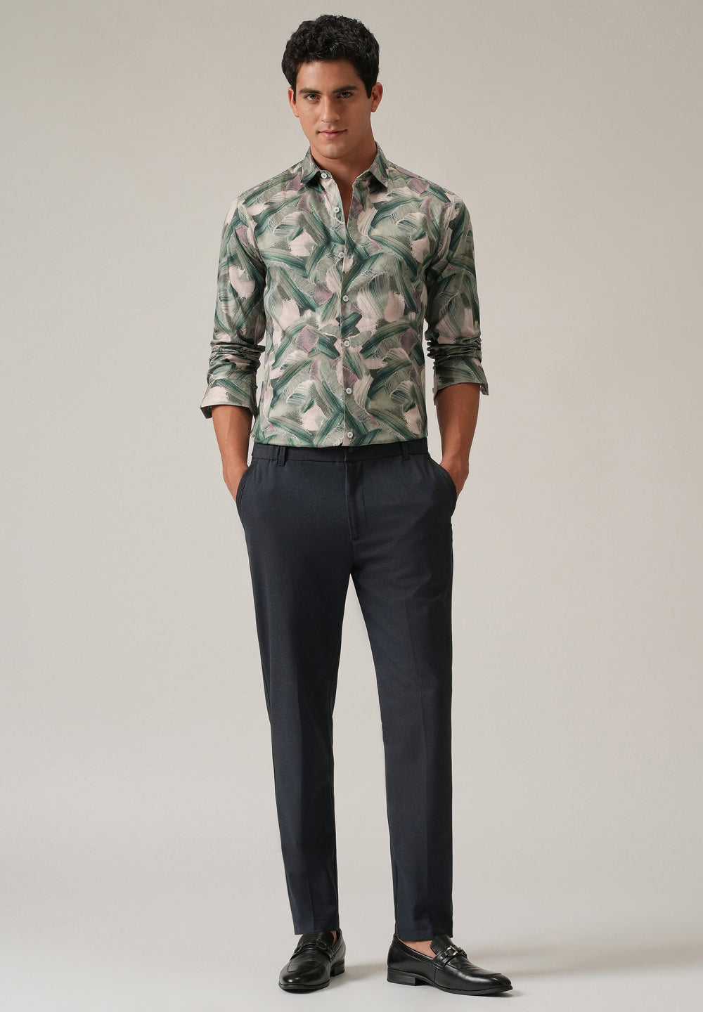 Green Brushstroke Abstract Print Shirt