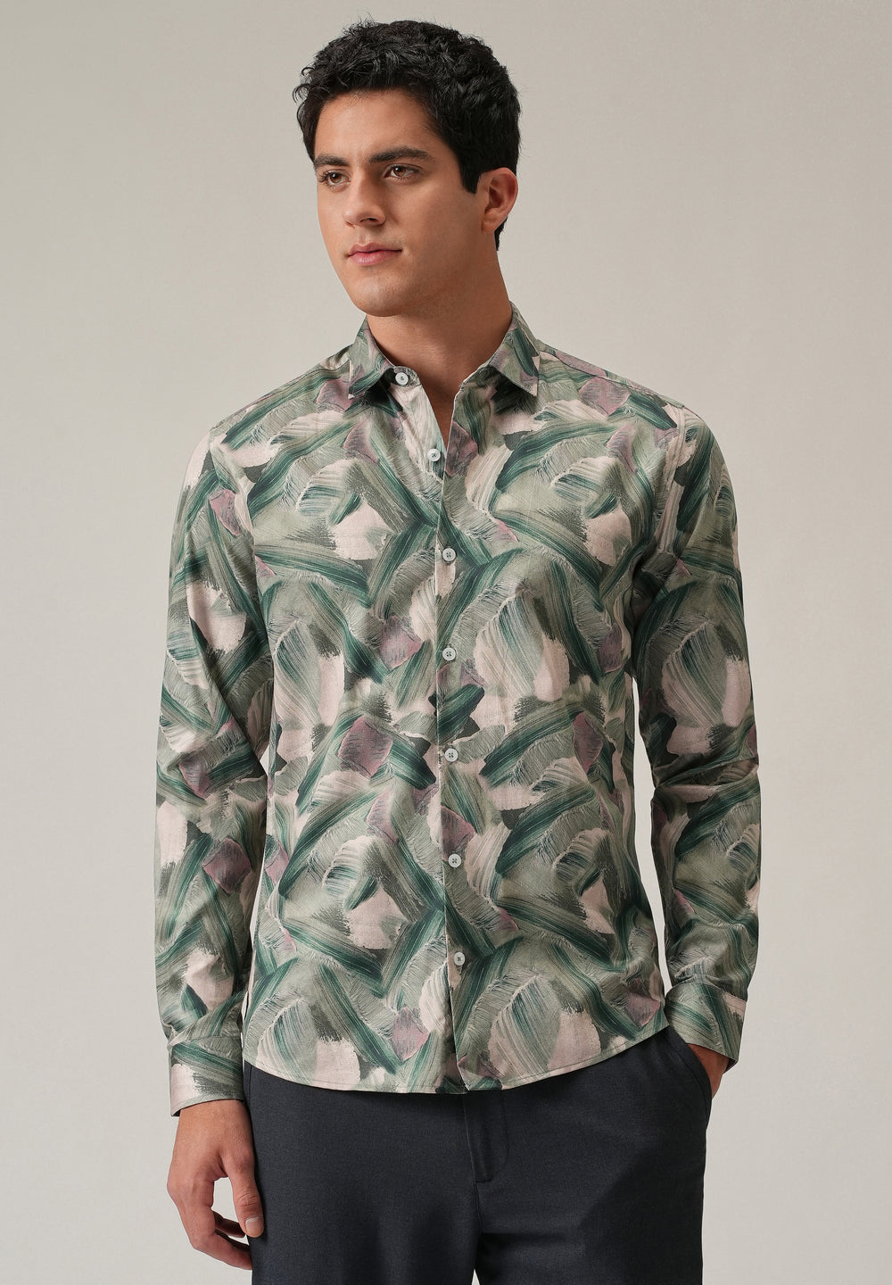 Green Brushstroke Abstract Print Shirt