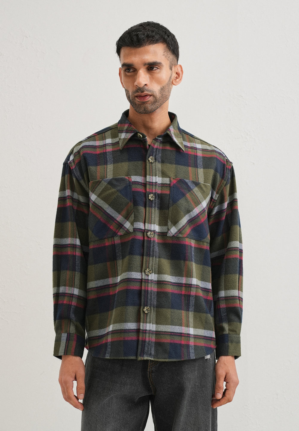 Green Checked Relaxed Fit Shacket