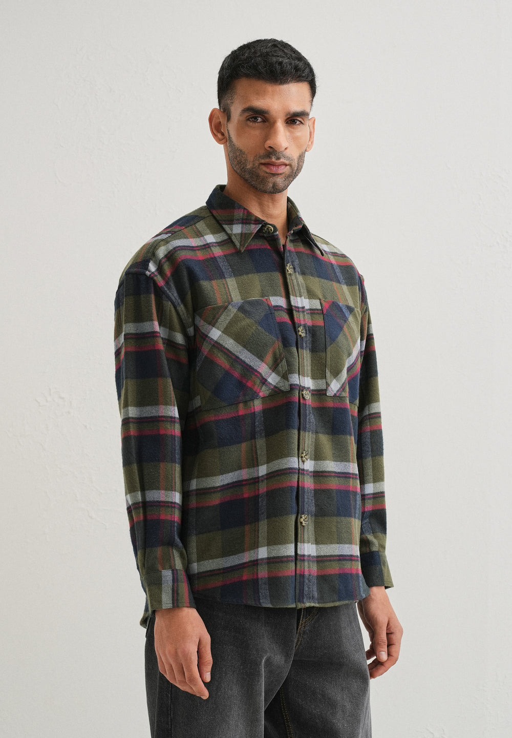 Green Checked Relaxed Fit Shacket