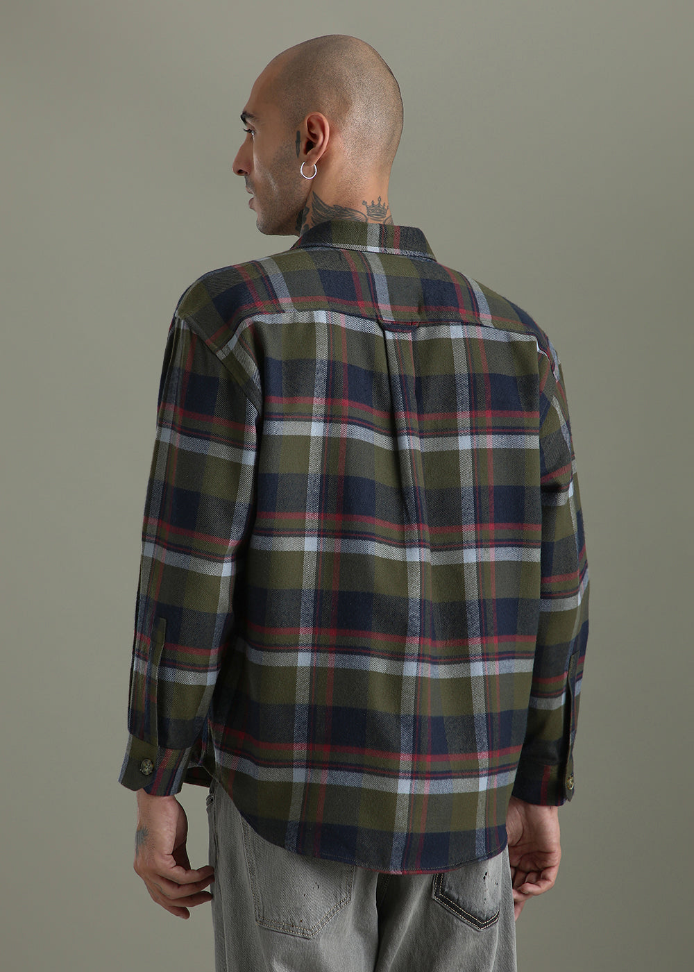 Green Checked Relaxed Fit Shacket