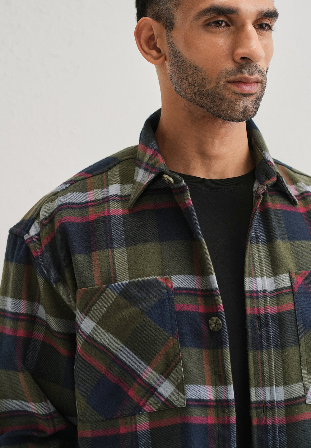 Green Checked Relaxed Fit Shacket