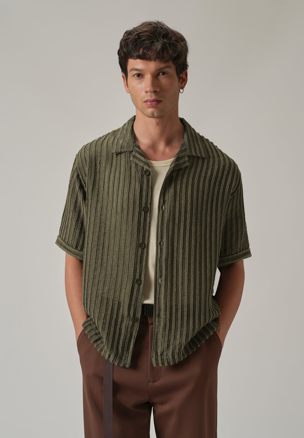 Green Clip Jacquard Stripe Shirt