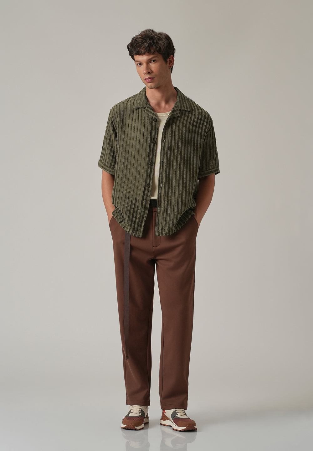 Green Clip Jacquard Stripe Shirt