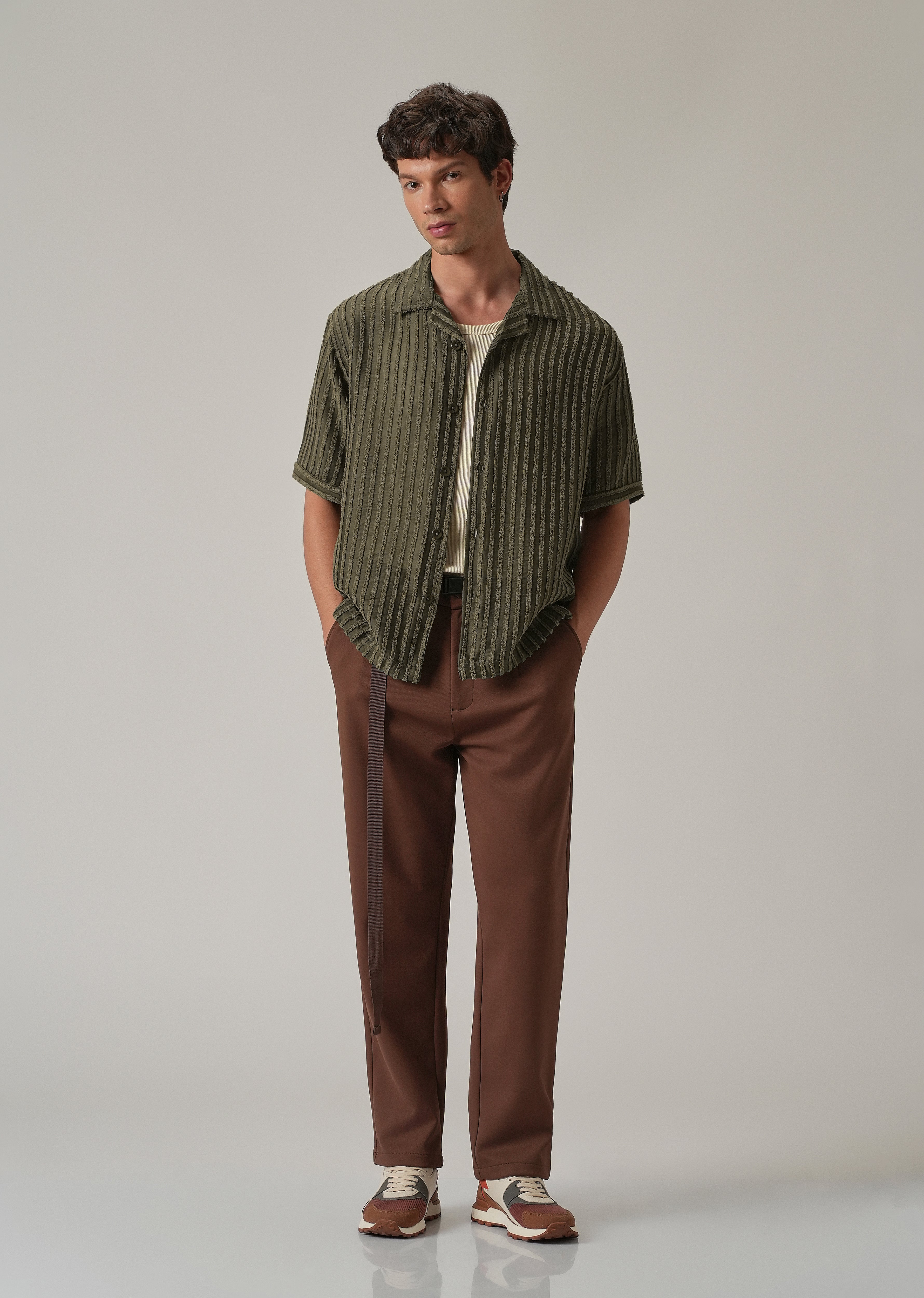 Green Clip Jacquard Stripe Shirt