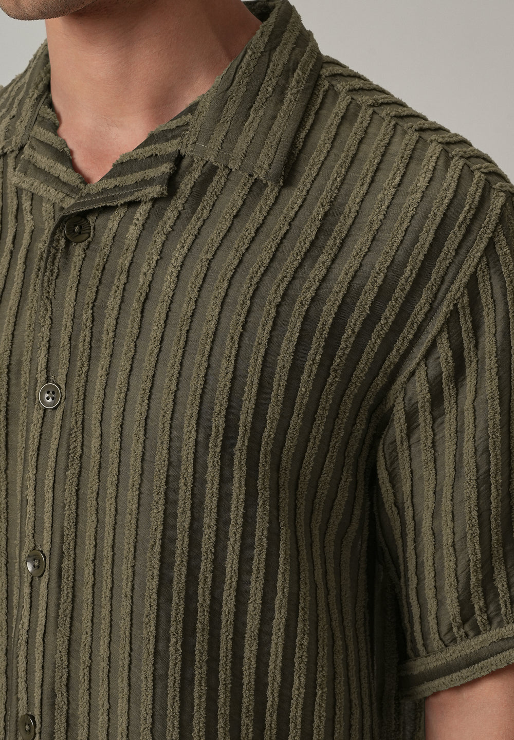 Green Clip Jacquard Stripe Shirt