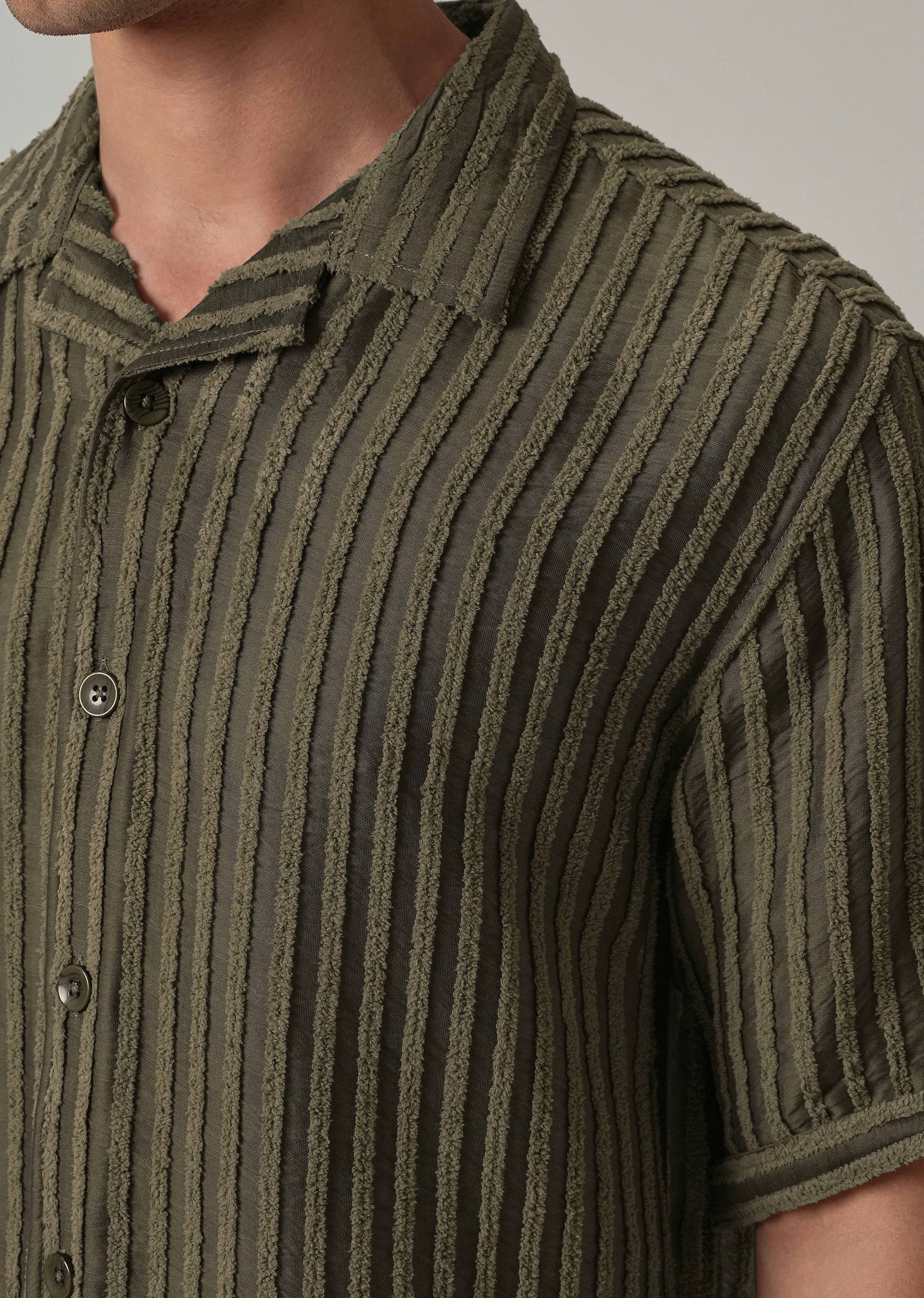 Green Clip Jacquard Stripe Shirt
