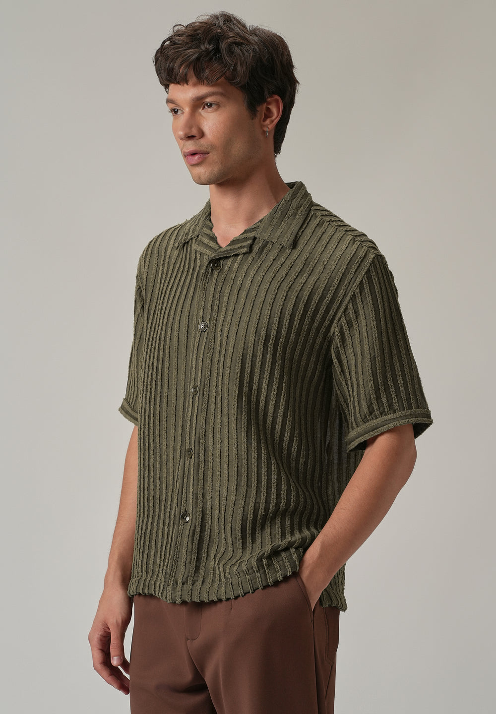Green Clip Jacquard Stripe Shirt