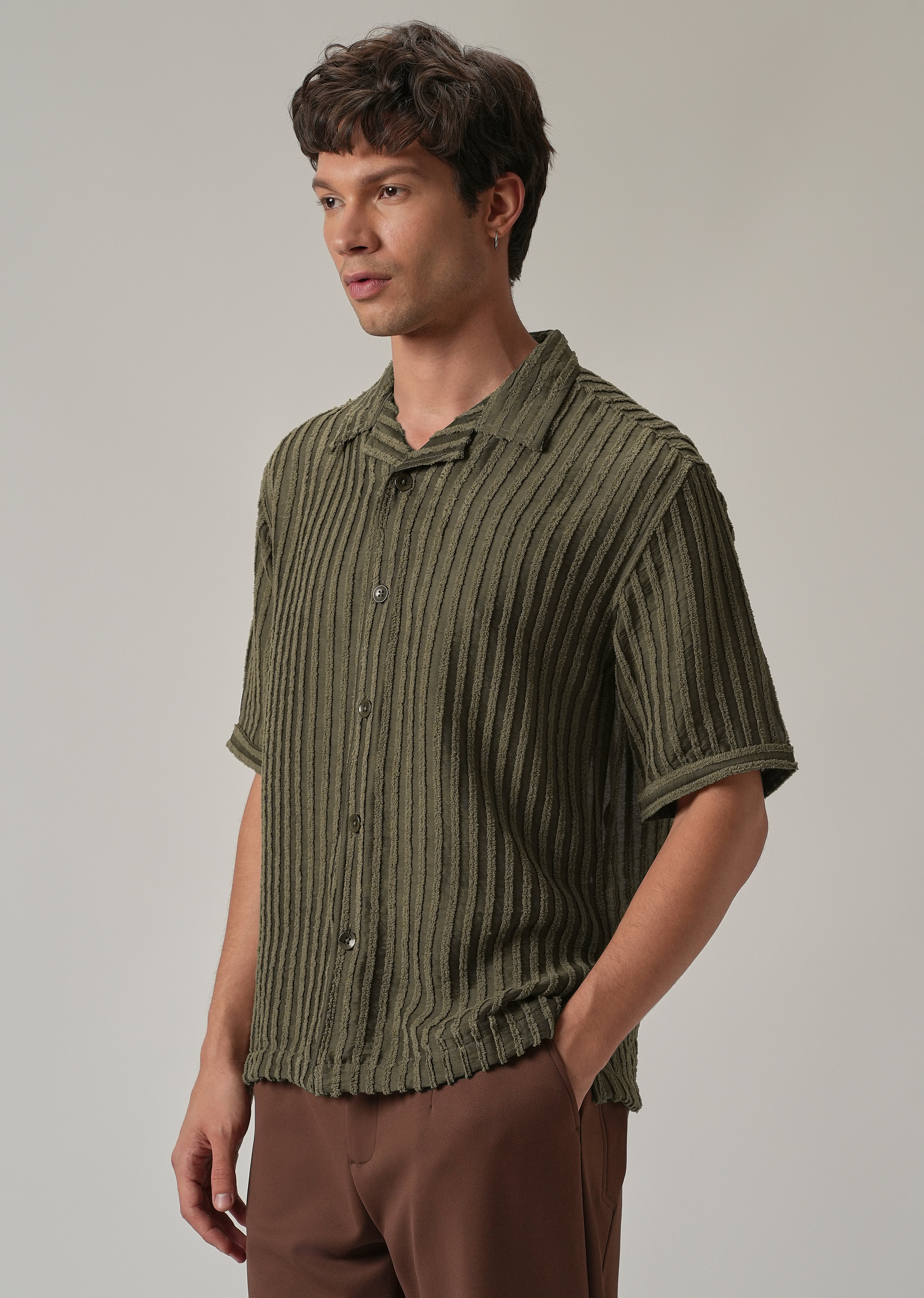 Green Clip Jacquard Stripe Shirt