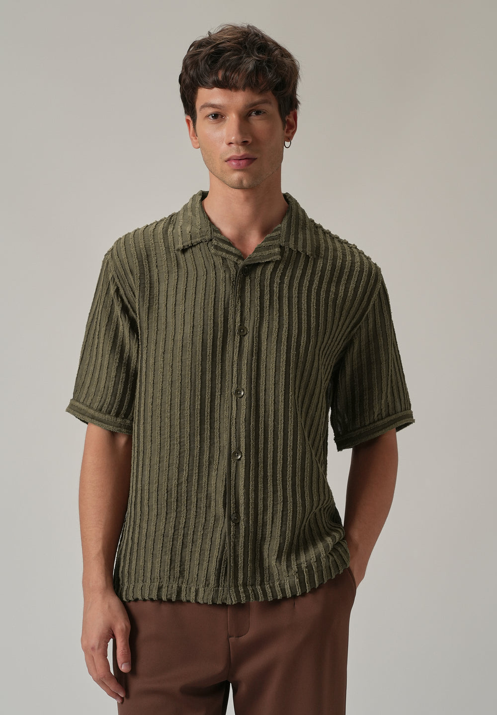 Green Clip Jacquard Stripe Shirt