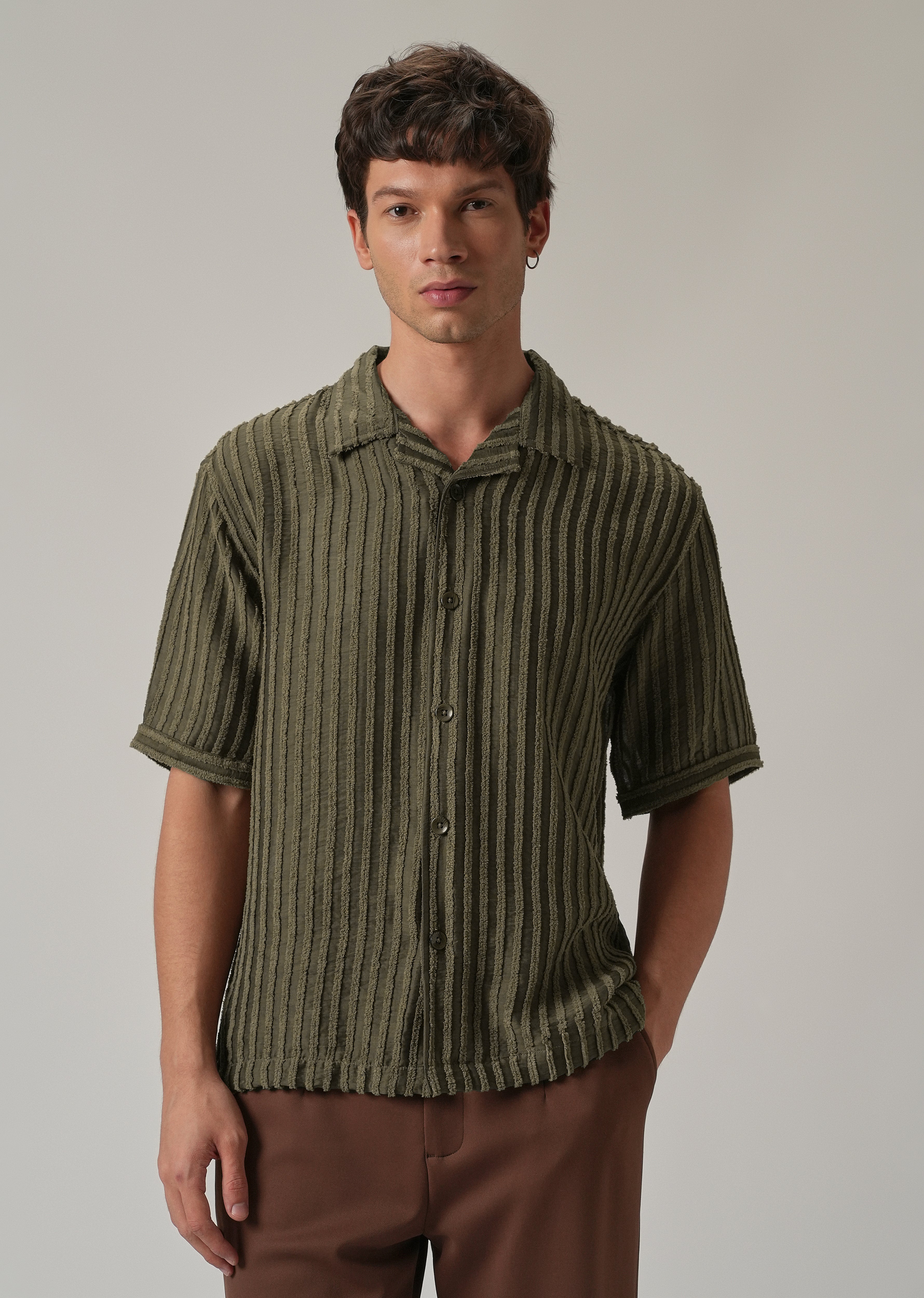 Green Clip Jacquard Stripe Shirt
