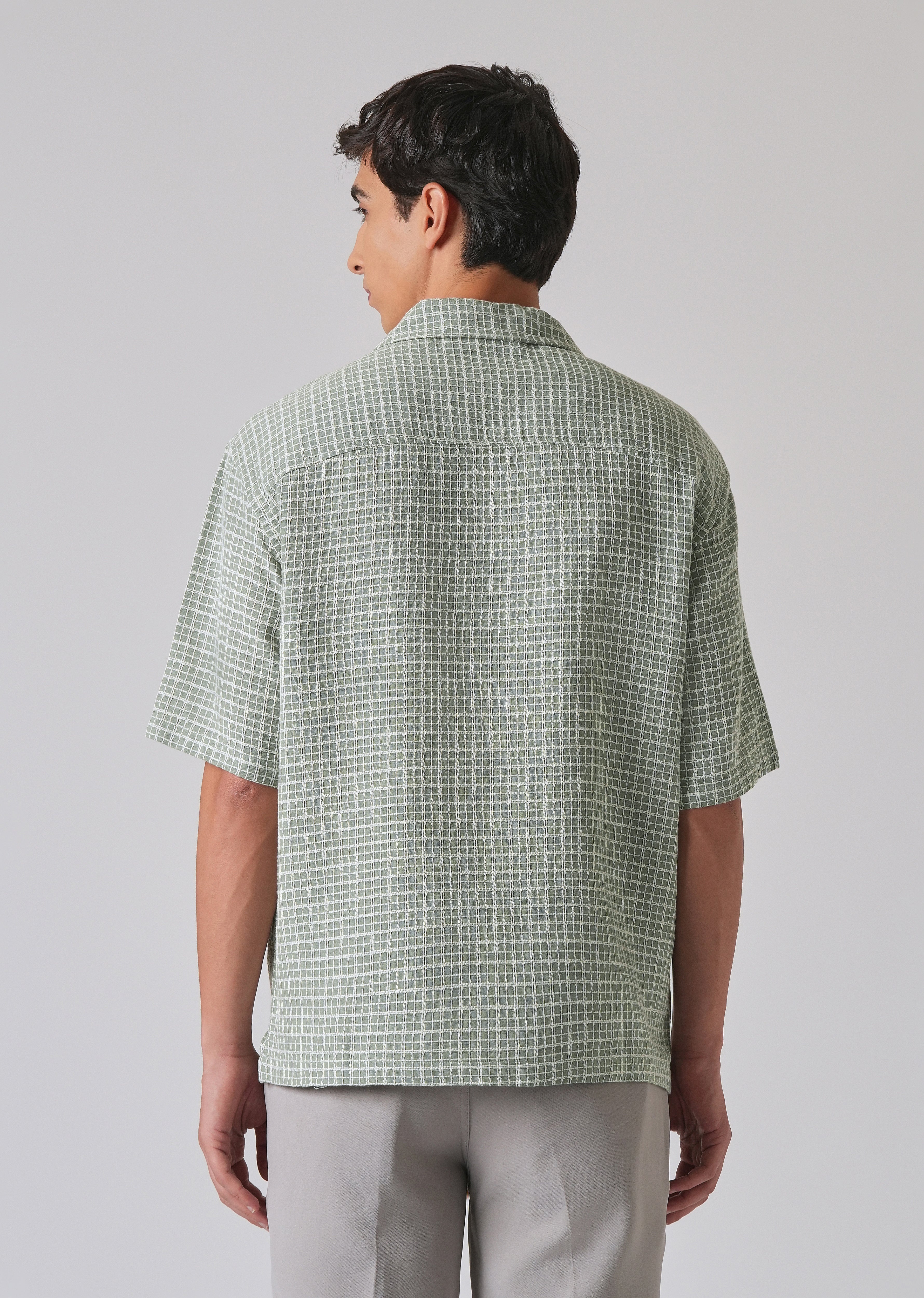 Green Cotton Chenille Check Shirt
