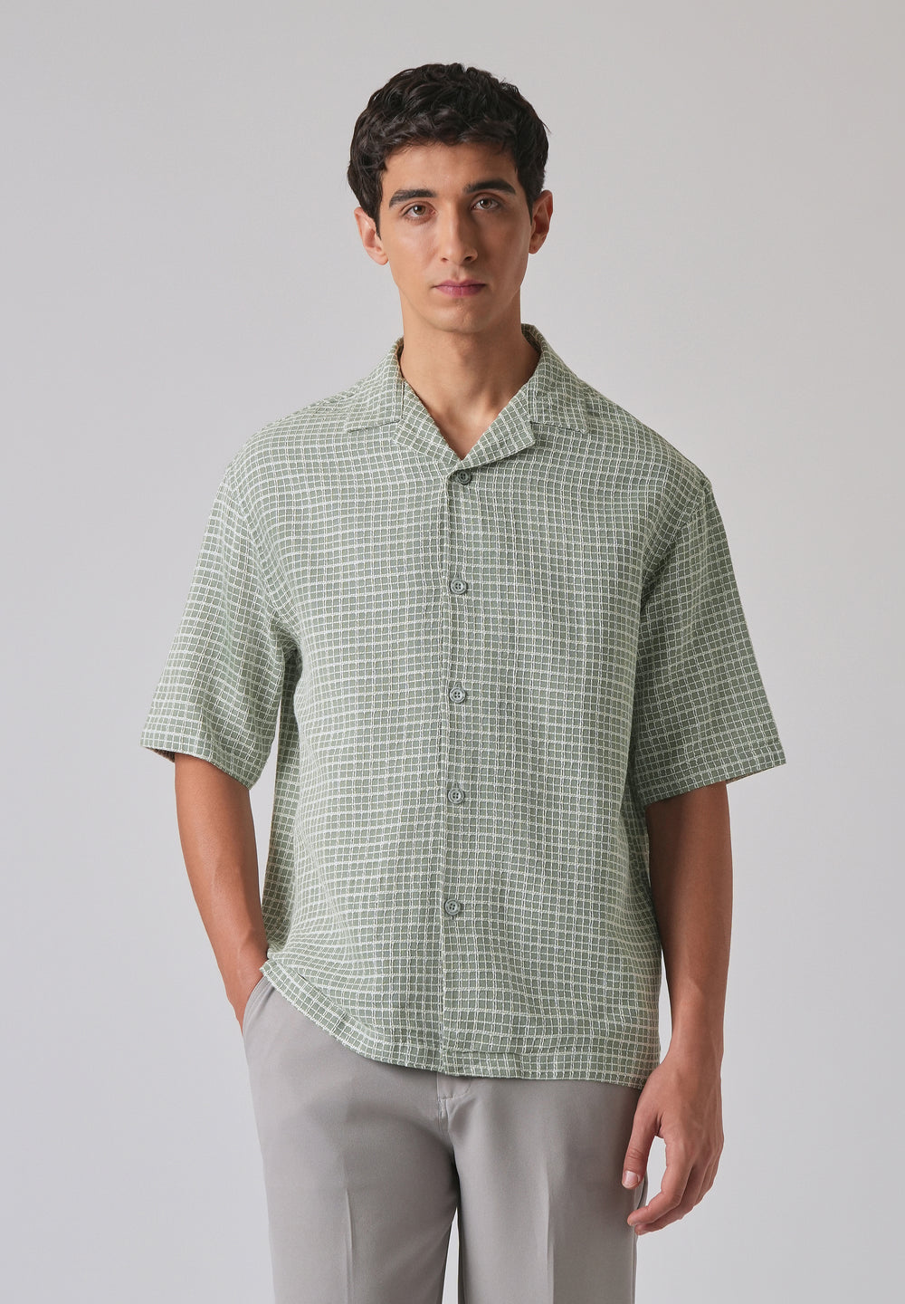 Green Cotton Chenille Check Shirt