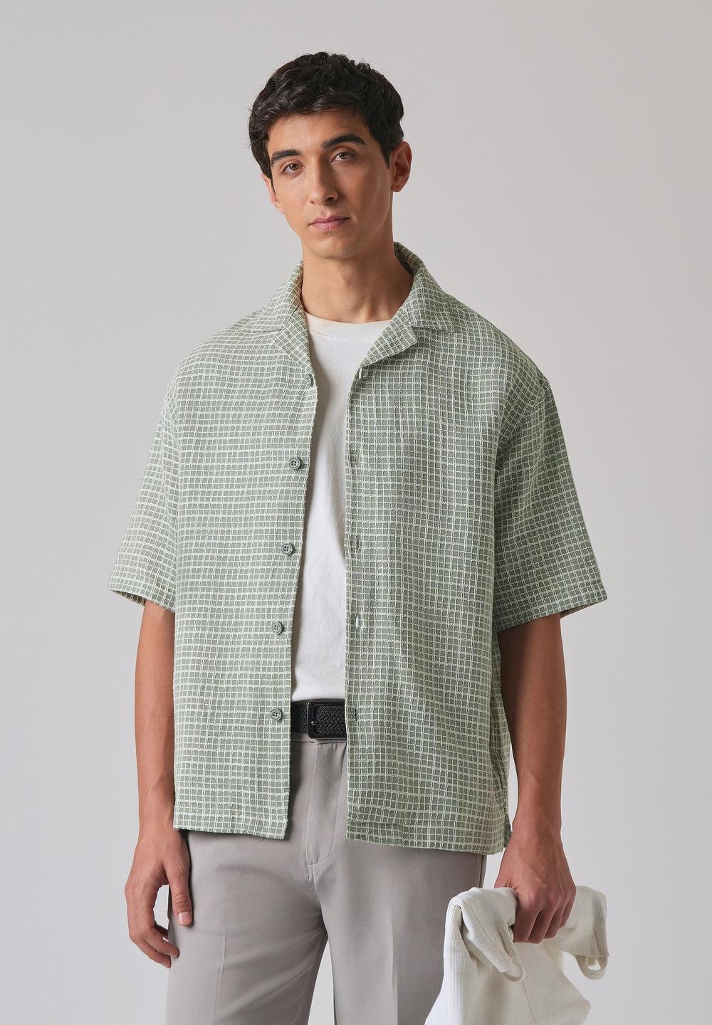 Green Cotton Chenille Check Shirt
