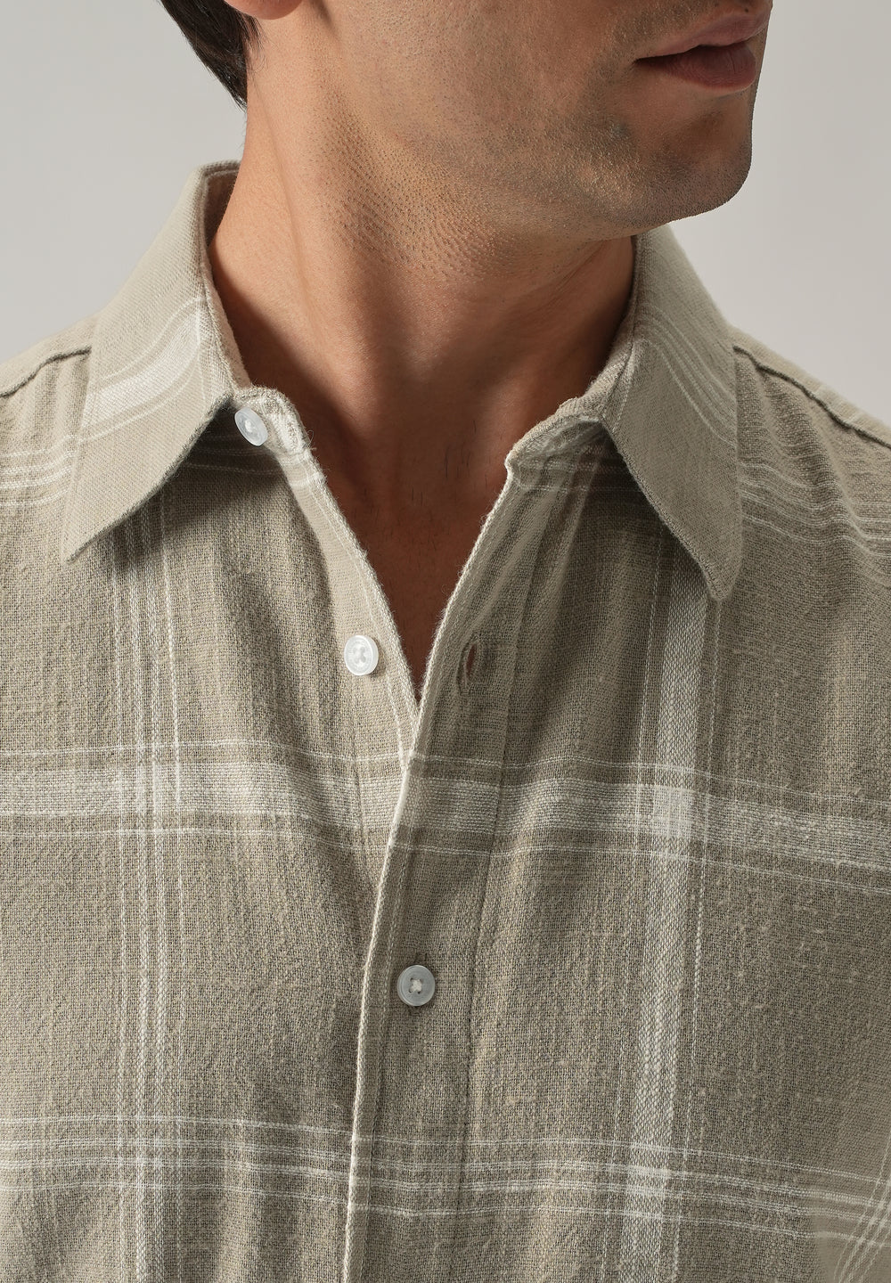 Green Cotton Linen Check shirt