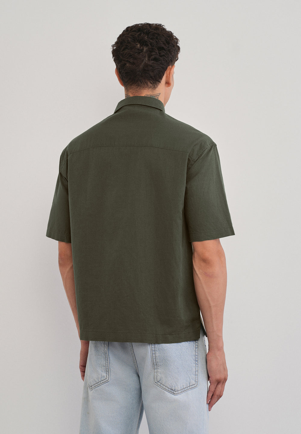 Green Cotton Linen Half Sleeve Shirt