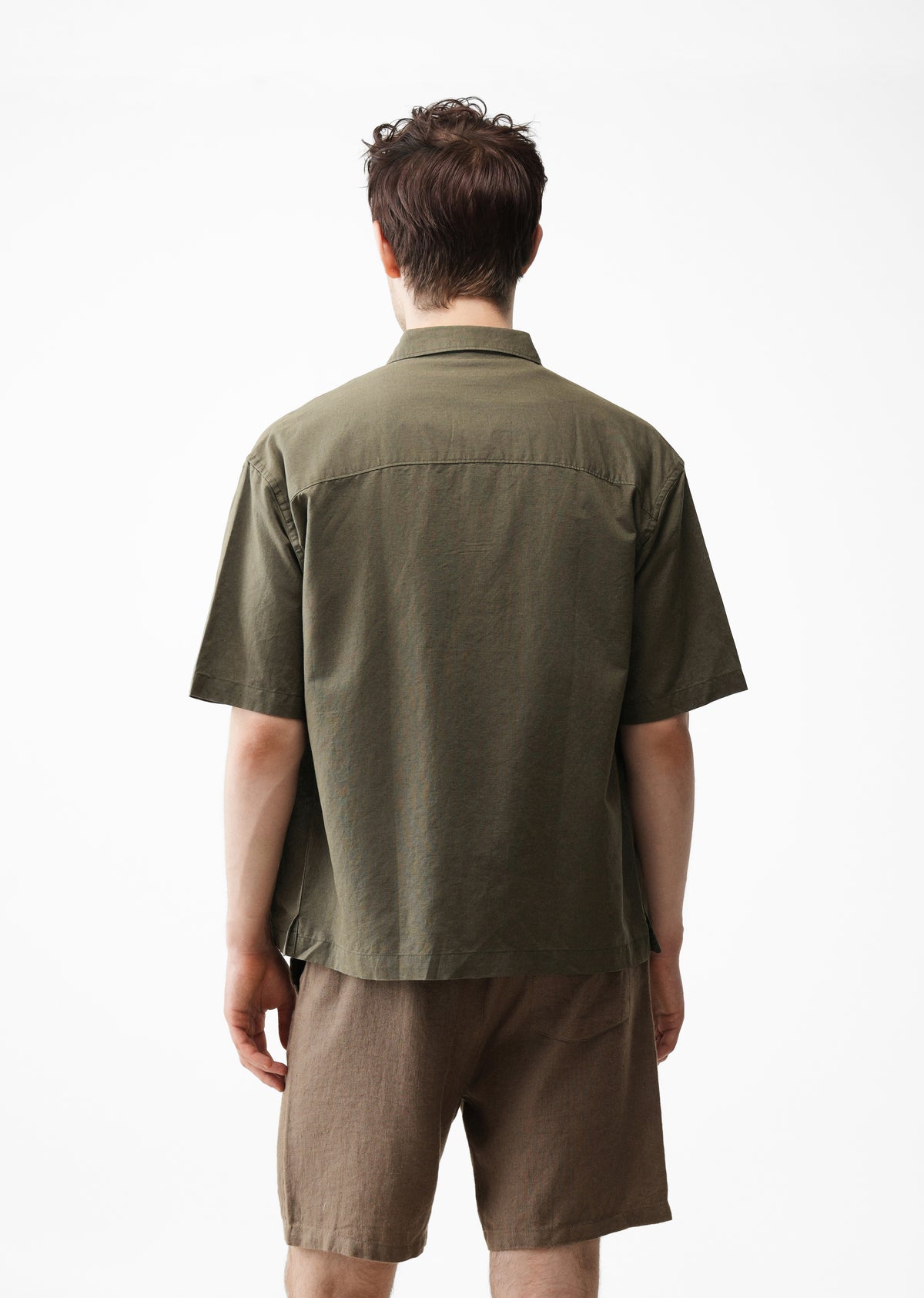 Green Cotton Linen Half Sleeve Shirt