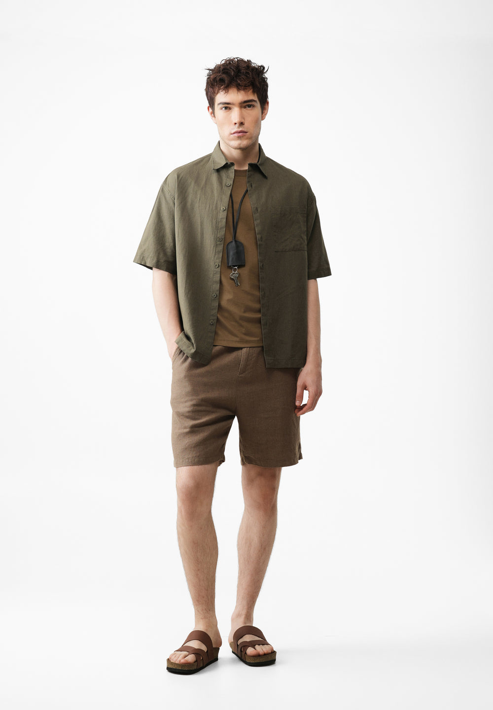 Green Cotton Linen Half Sleeve Shirt