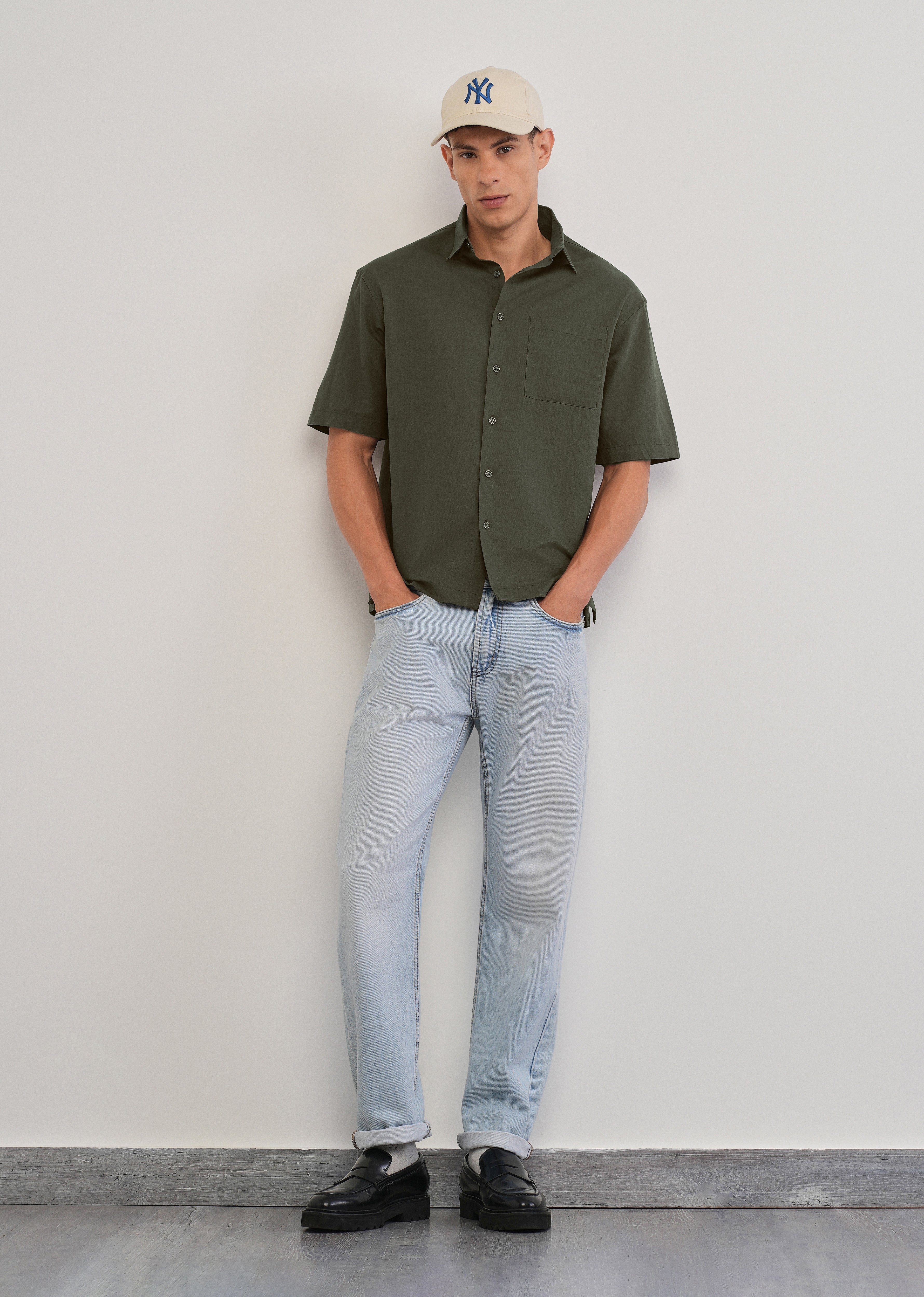 Green Cotton Linen Half Sleeve Shirt