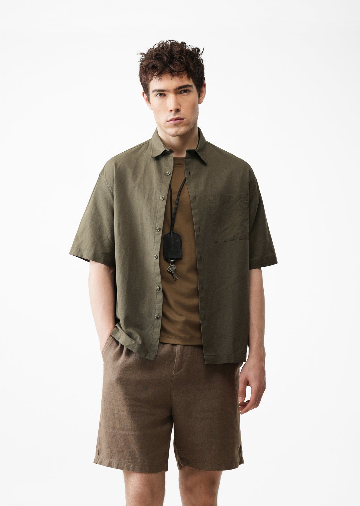 Green Cotton Linen Half Sleeve Shirt