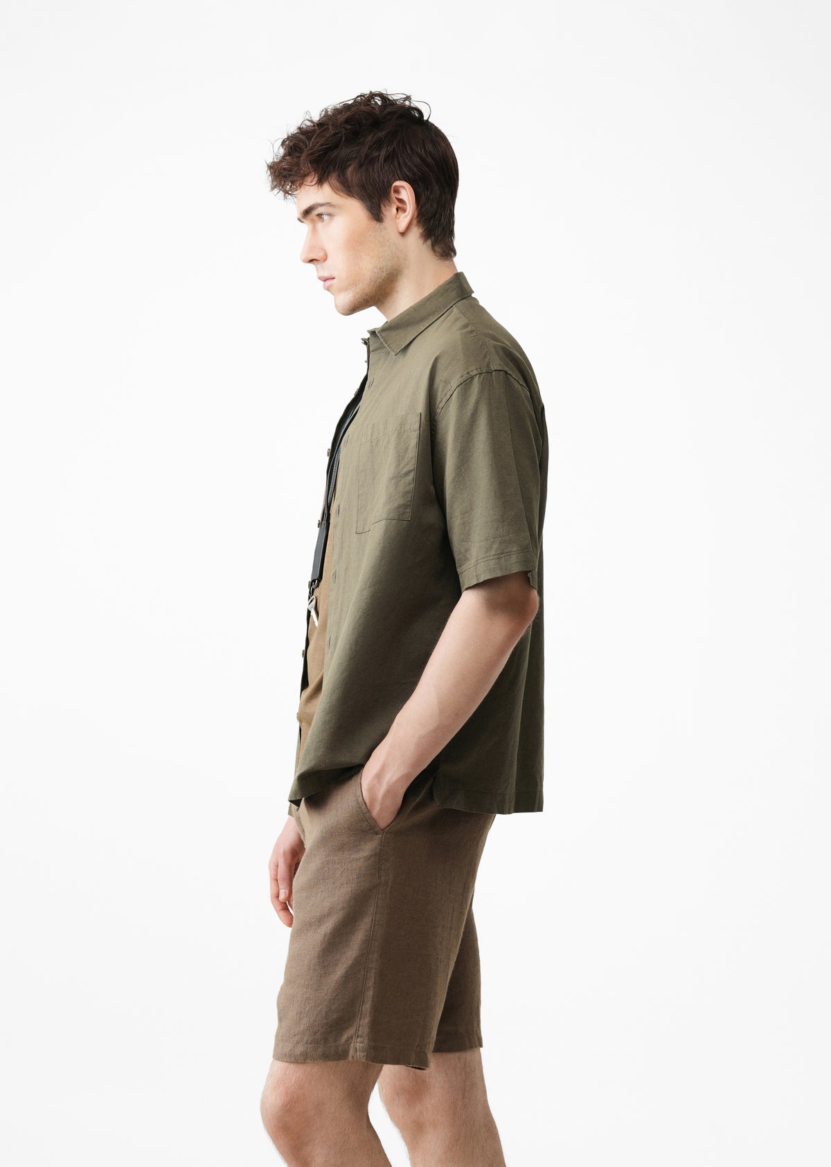 Green Cotton Linen Half Sleeve Shirt