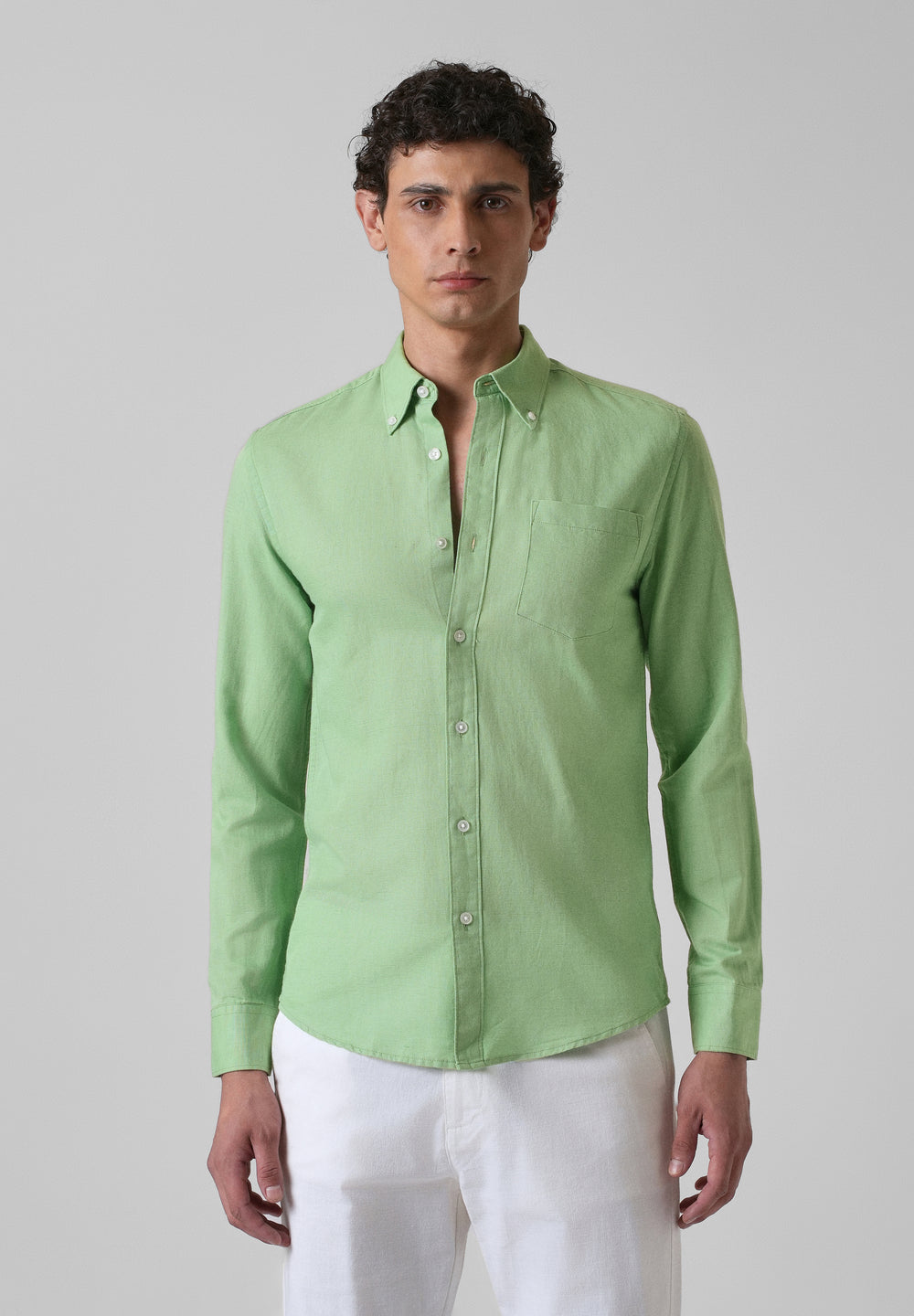 Green Cotton Linen Shirt