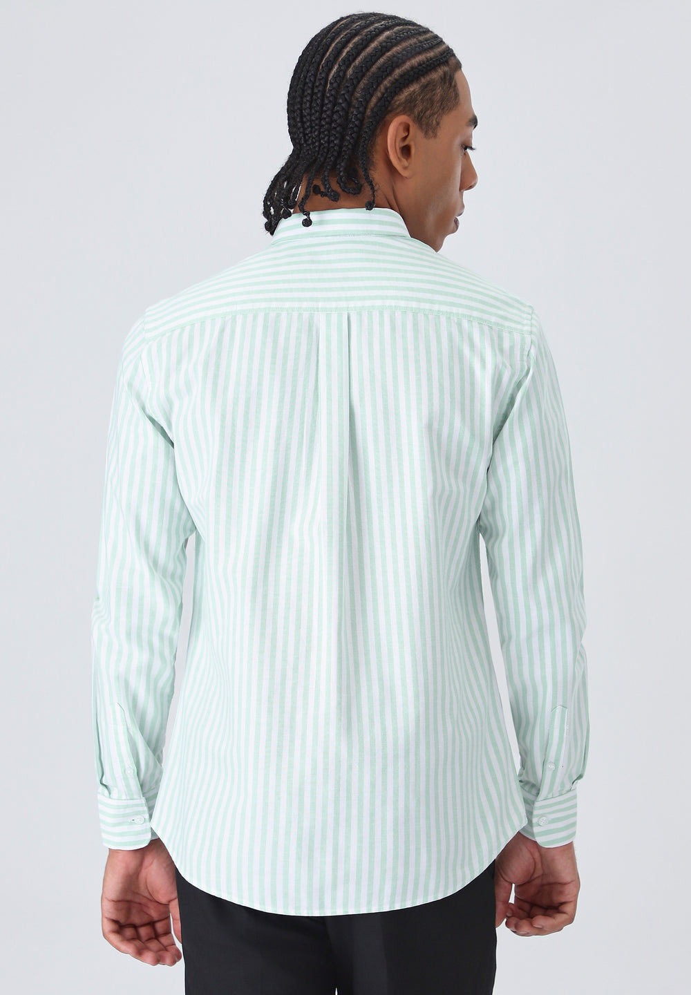 Green Cotton Oxford Stripe Shirt