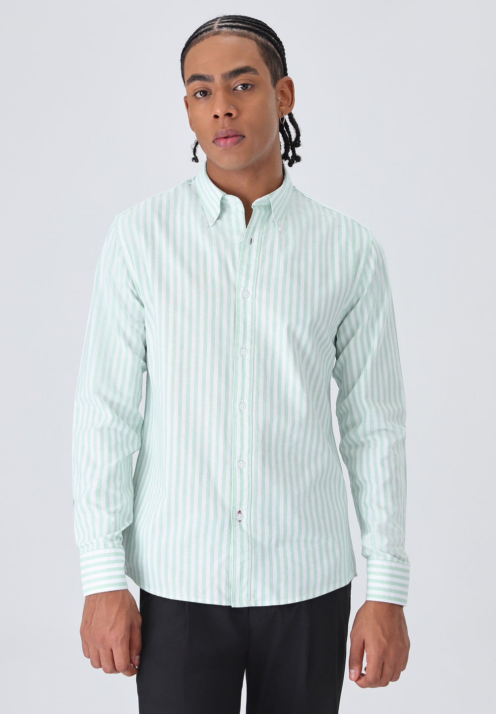 Green Cotton Oxford Stripe Shirt
