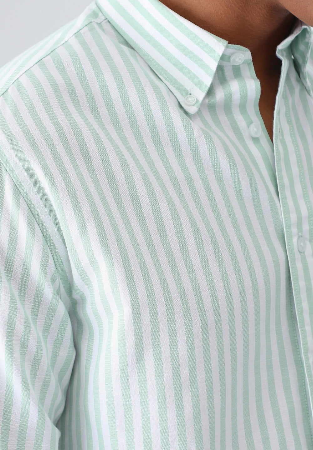 Green Cotton Oxford Stripe Shirt